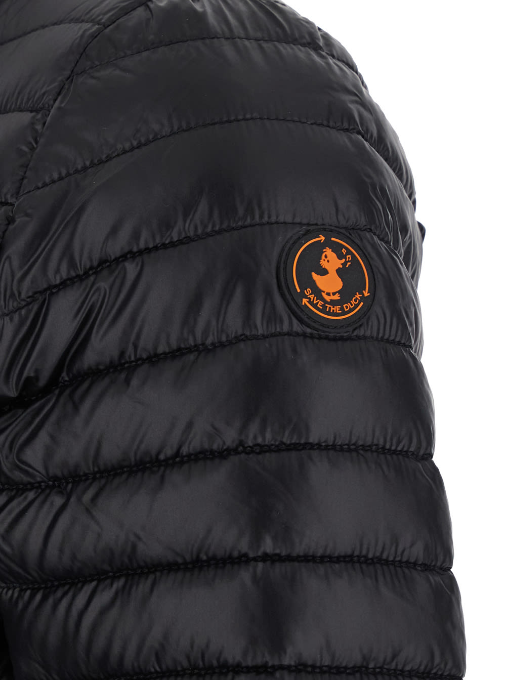 Save The Duck Twinkle Black Down Jacket With High Neck And Logo Patch On The Sleeve In Tech Fabric Woman In Black