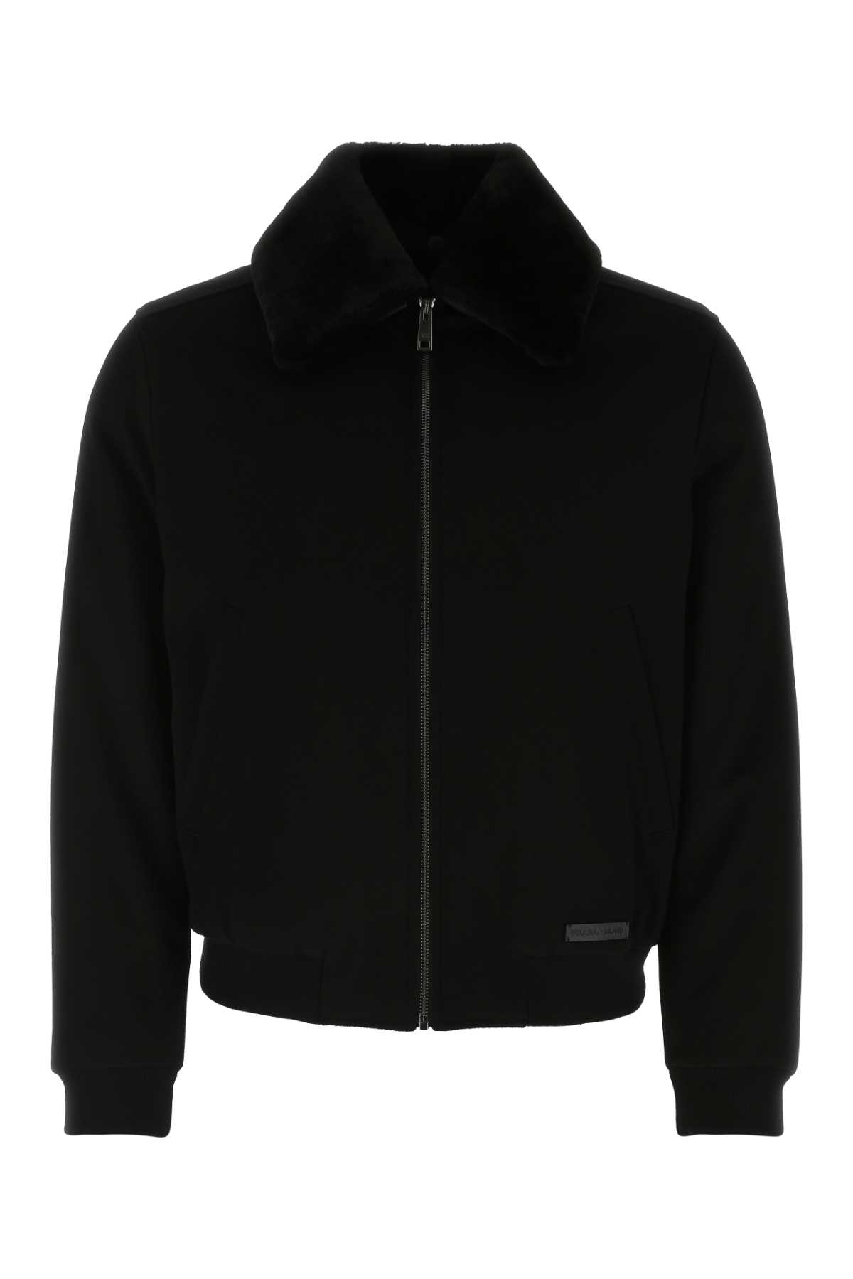Prada Ribbed Fur Collar Jacket In Nero