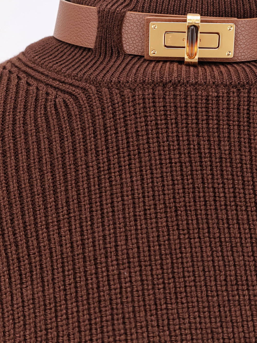 Elisabetta Franchi Wool-blend High-neck Sweater In Brown