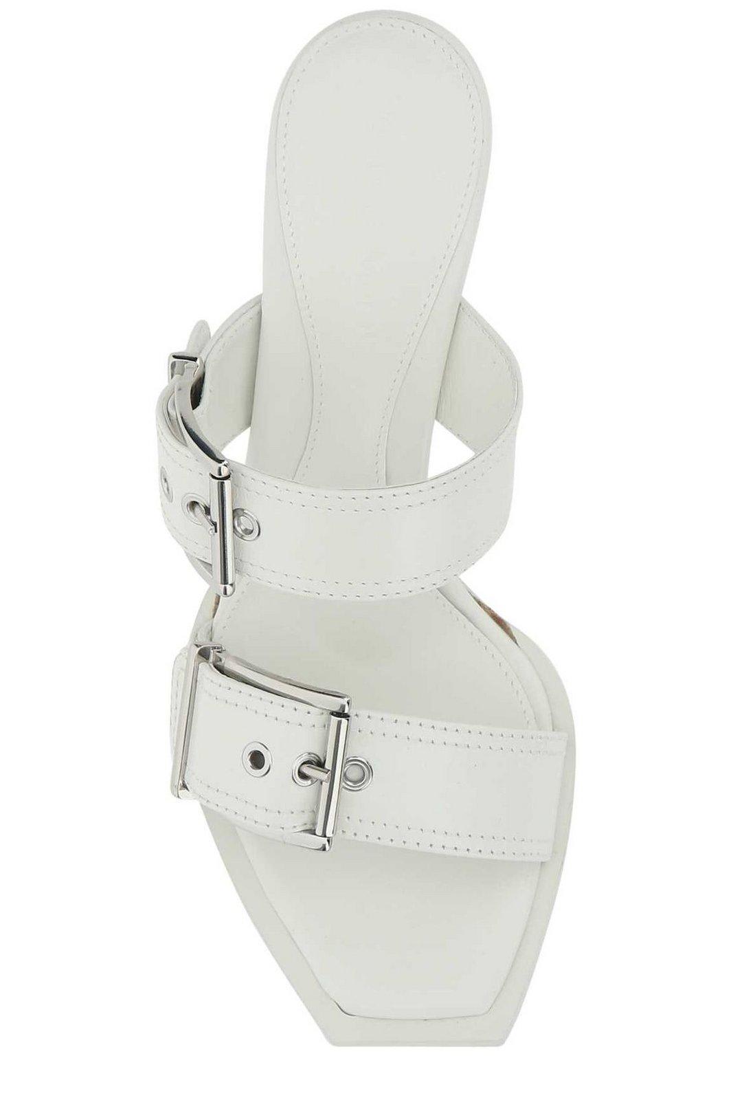 Shop Alexander Mcqueen Buckle-detailed Heeled Sandals In Bianco