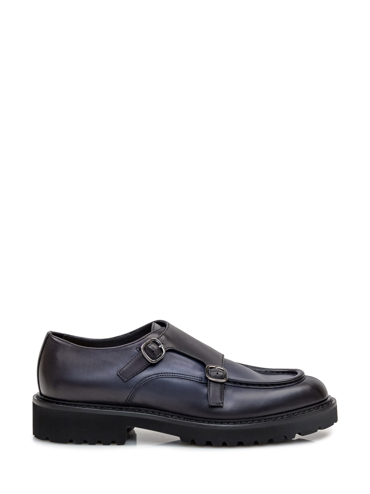 Shop Doucal's Shoe With Double Buckle Edged In Indigo