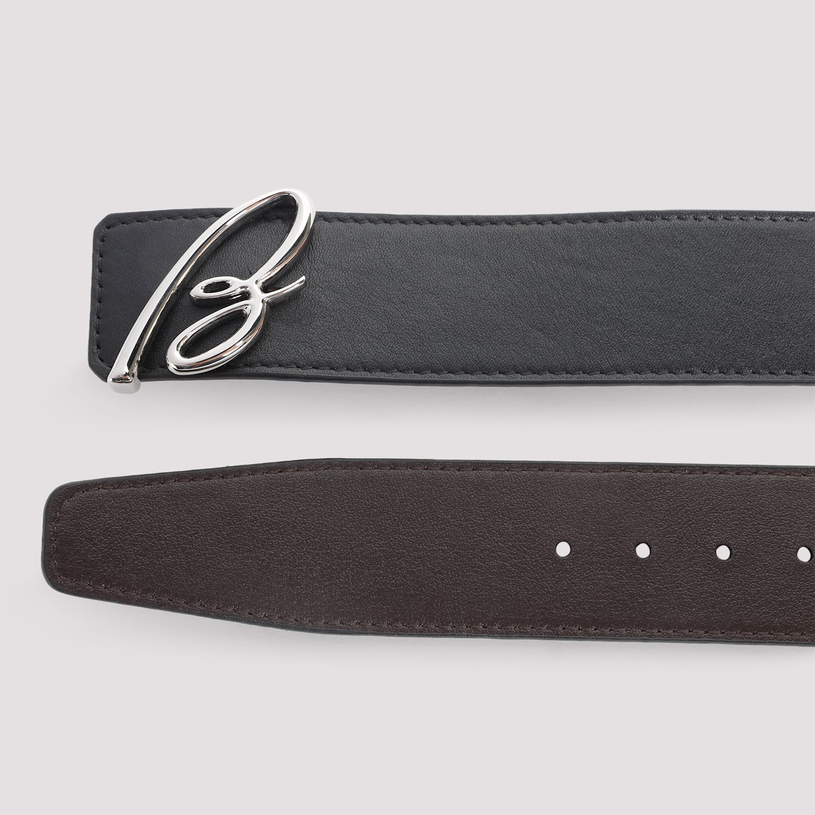 Brioni Dual-tone Leather Belt With Signature B Buckle In Black