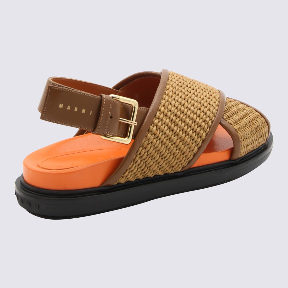 Shop Marni Brown Cotton Fussbeet Sandals