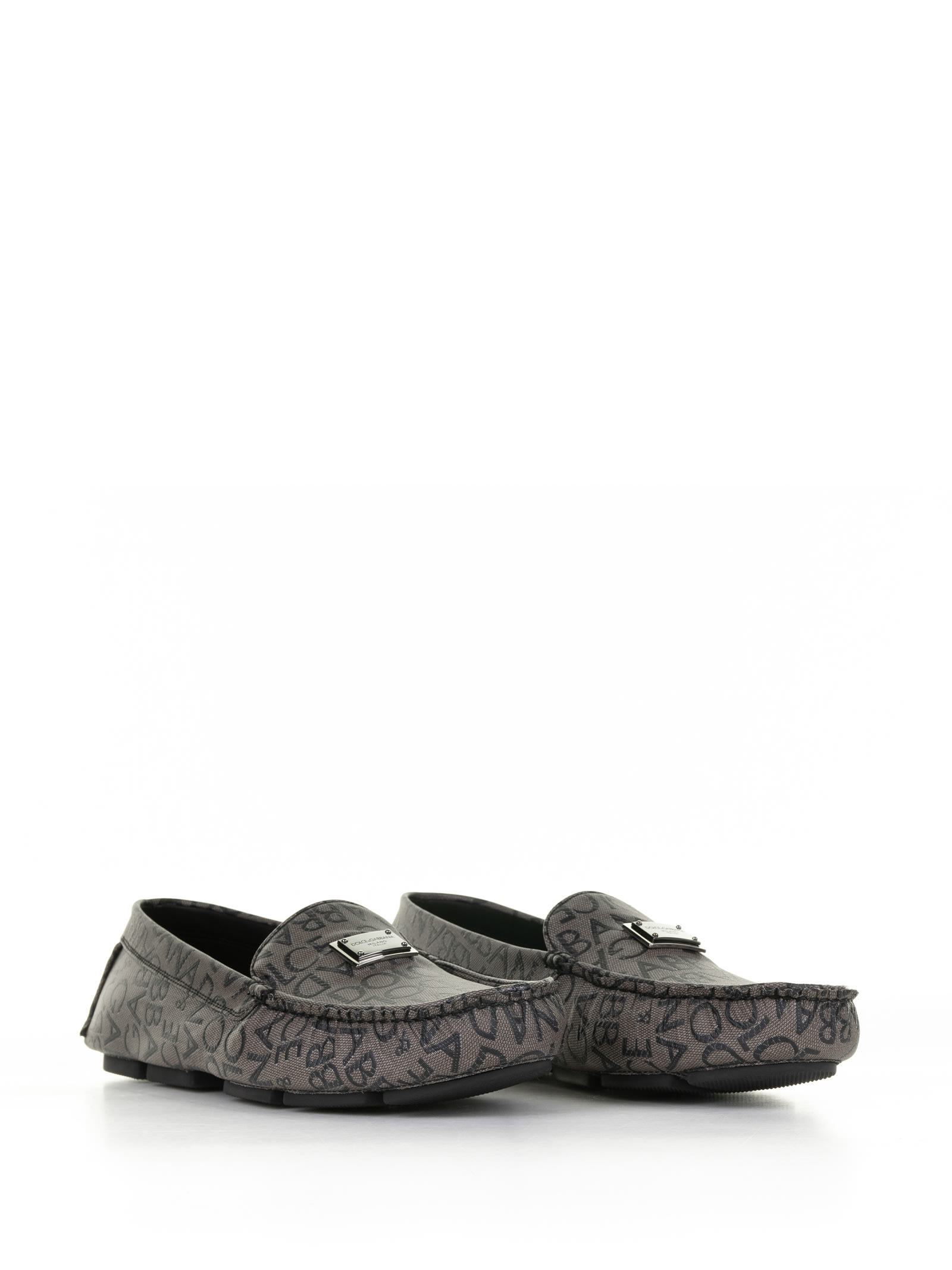Shop Dolce & Gabbana Driver Moccasin In Leather With All-over Logo In Marrone Nero