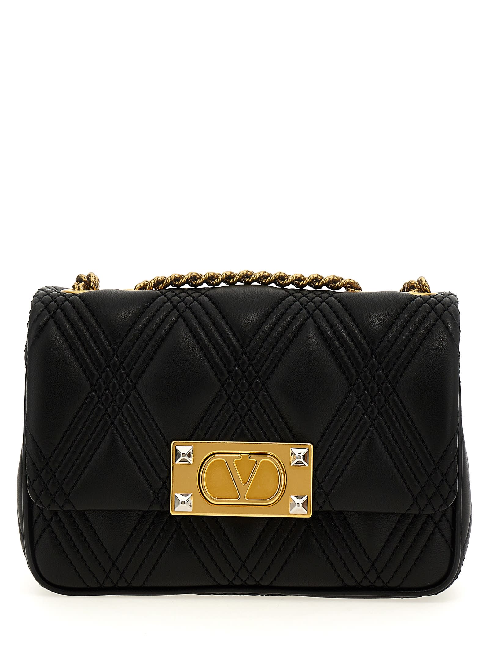 Valentino Quiltie 67 Leather Shoulder Bag In Black
