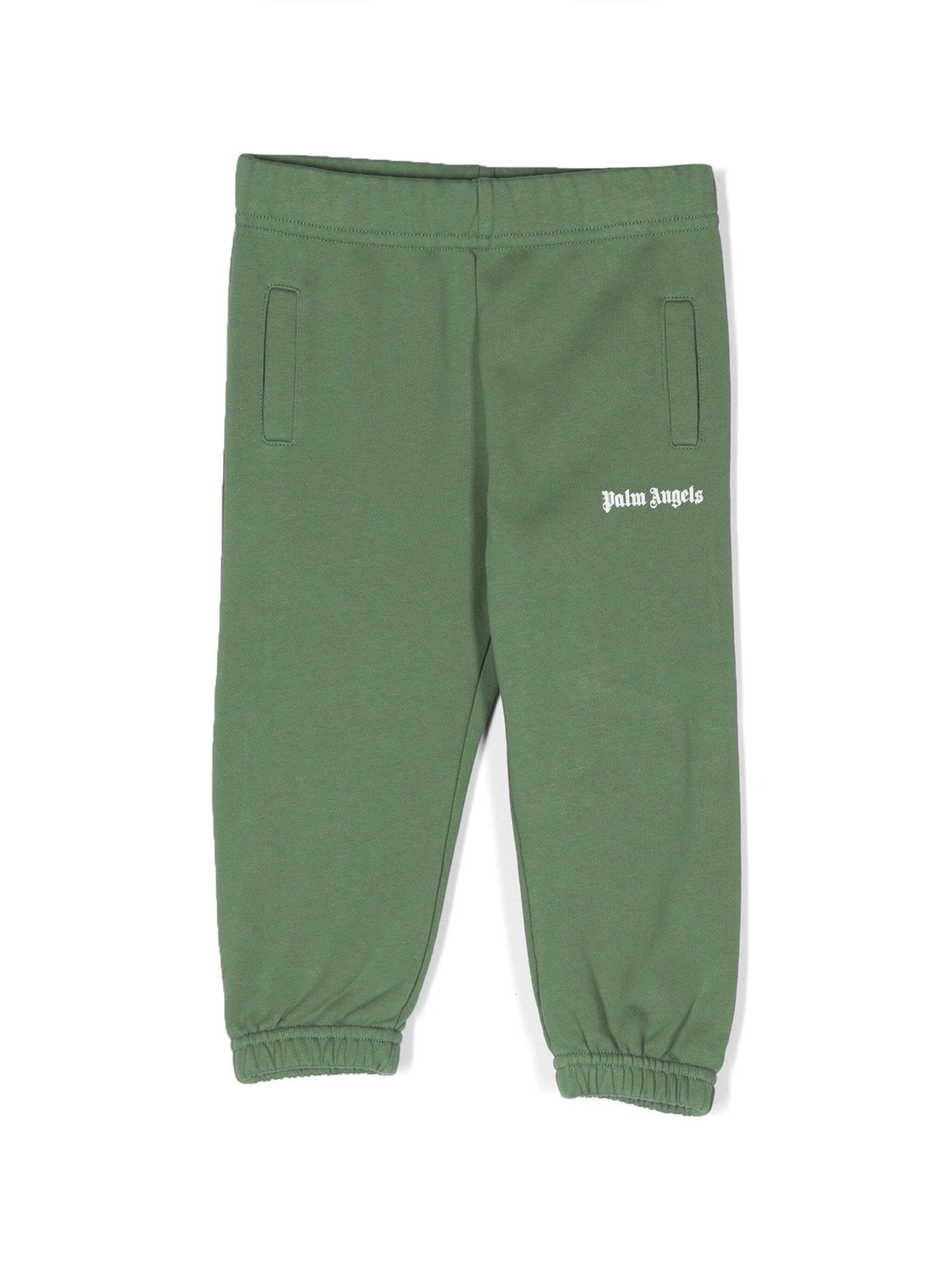 PALM ANGELS GREEN COTTON TROUSERS
