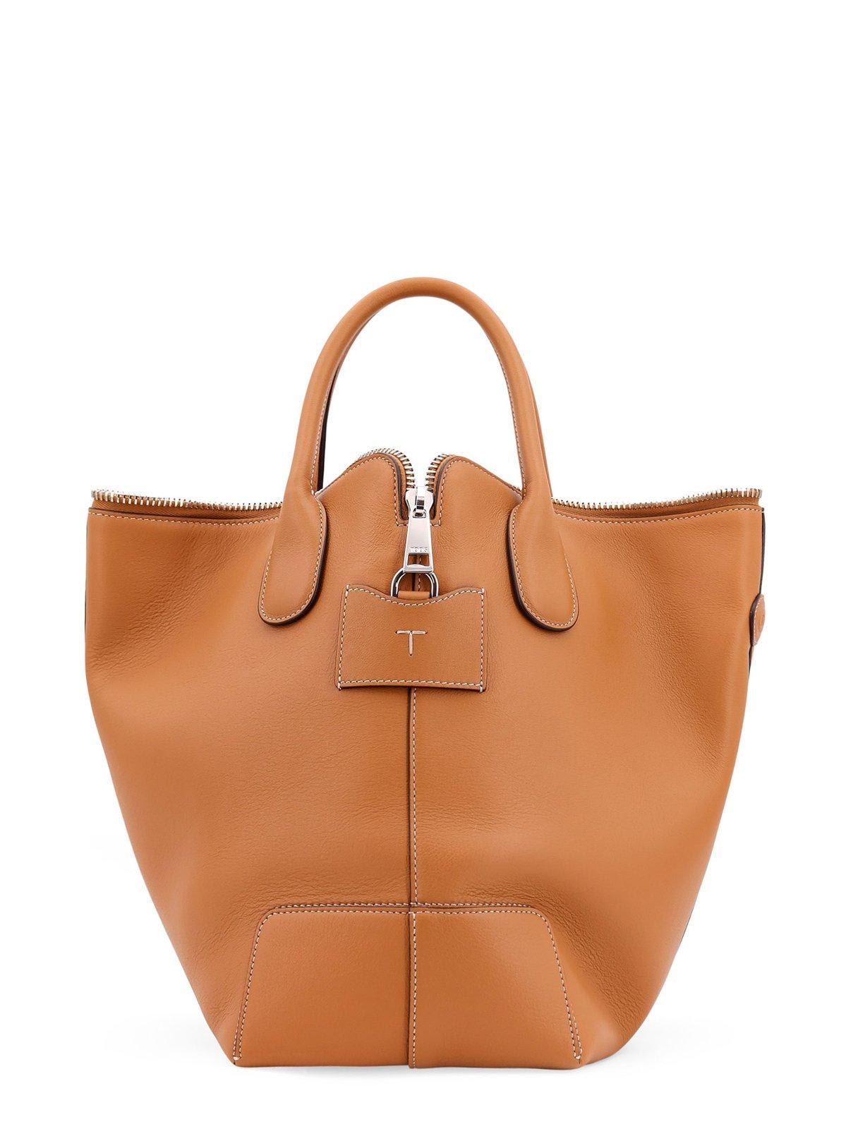 Shop Tod's Zip-fastened Top Handle Bag In Leather Brown