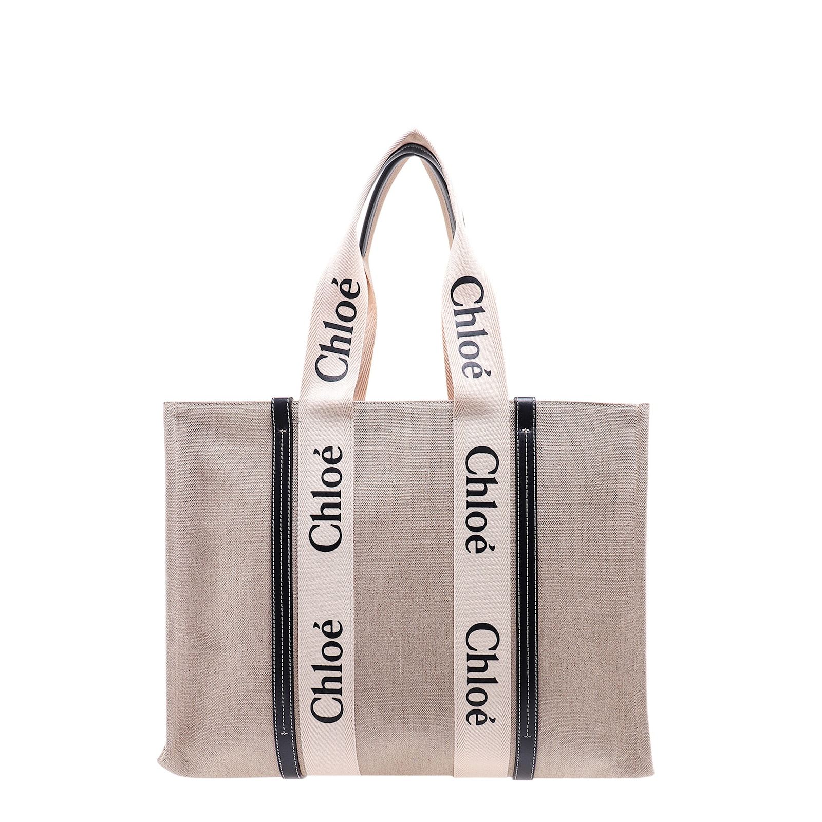 Chloé Linen Shoulder Bag With Logo Print. This Bag Is Made With Lower Environmental Impact Material In Sand