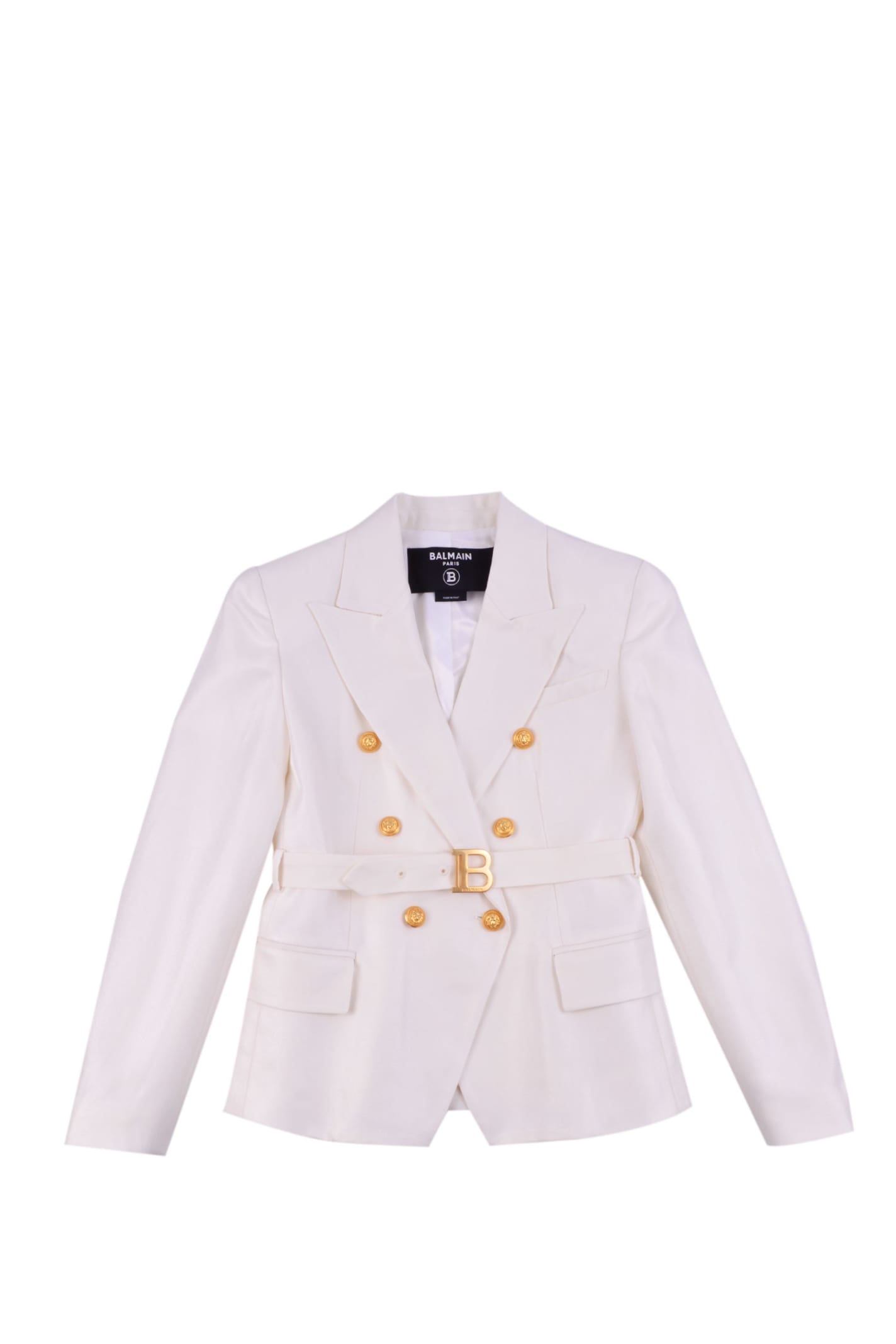 BALMAIN DOUBLE-BREASTED BLAZER WITH LOGOED BELT
