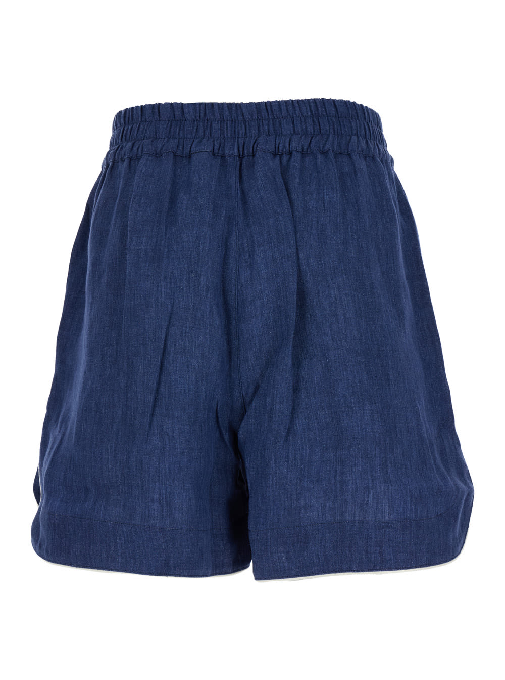 Shop Palm Angels Blue Shorts With Monogram In Linen Woman
