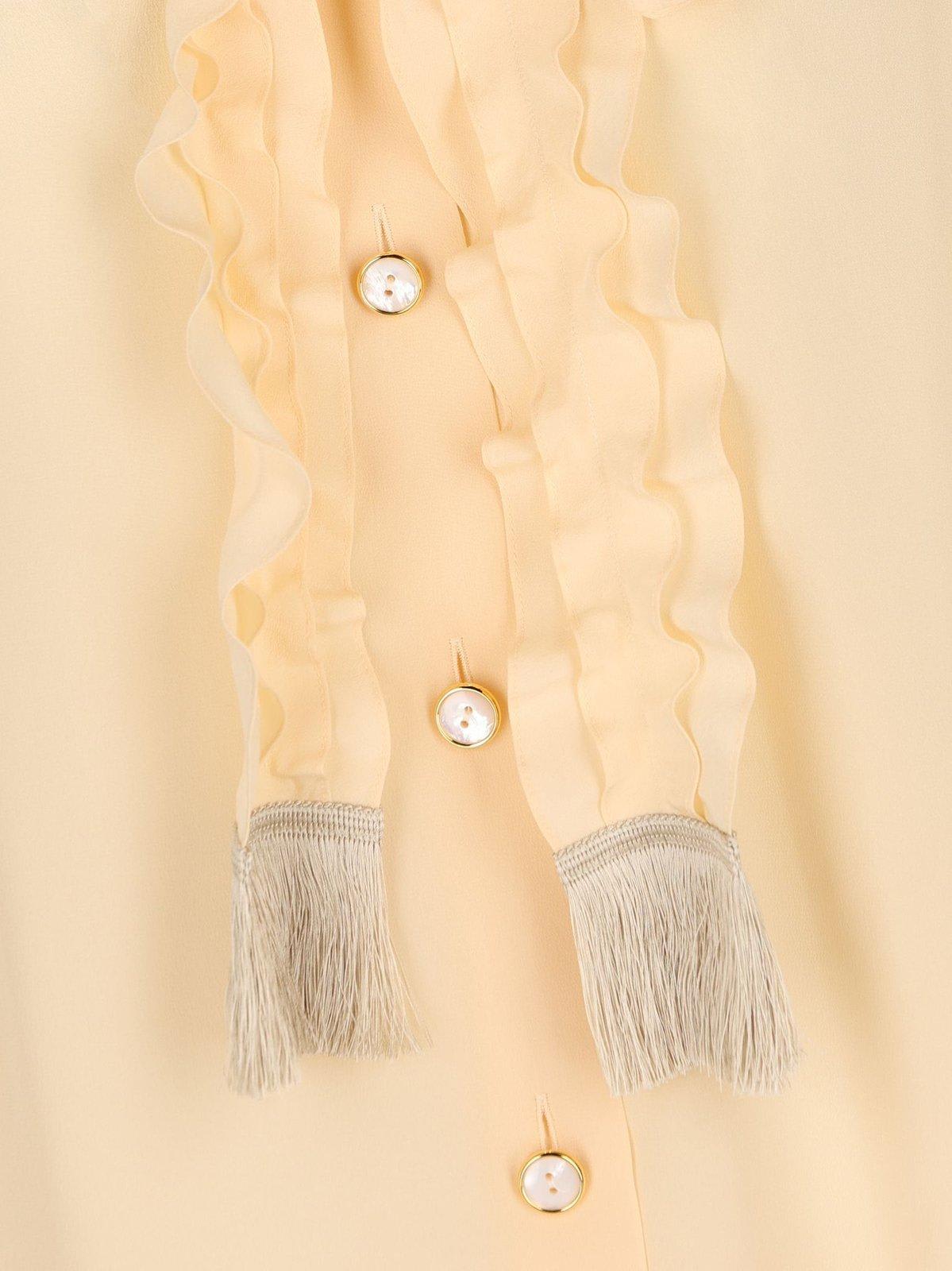 Valentino Silk Tasselled-pussybow Blouse In Beige