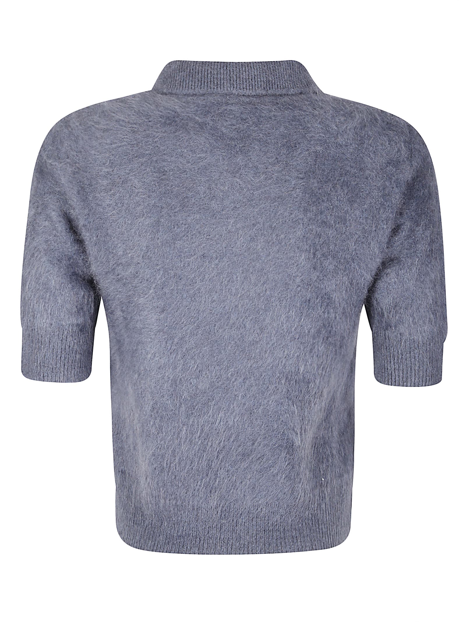 Lisa Yang Short Cashmere Polo Top With Classic Collar And Button Placket In Silver