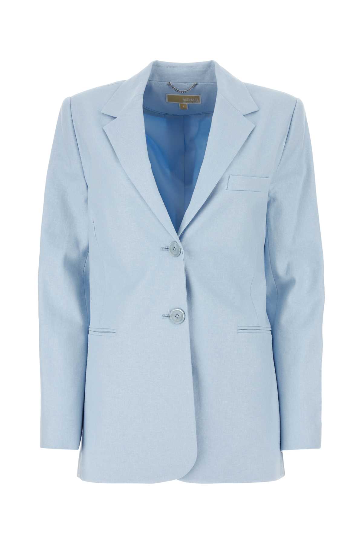 Shop Michael Kors Pastel Light Blue Linen Blend Blazer In Pastelblue