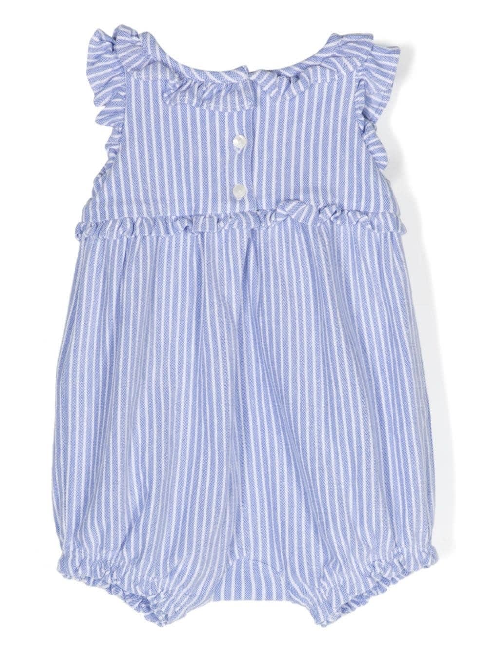 Shop Ralph Lauren White And Blue Striped Romper With Pony
