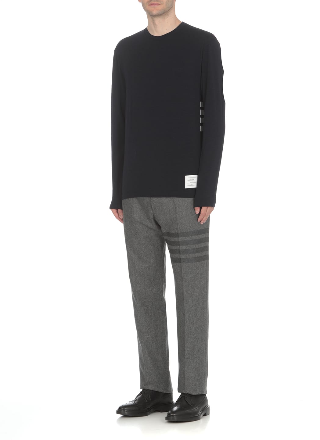 Thom Browne Ribbed Wool Blend Knit Pullover In Blue