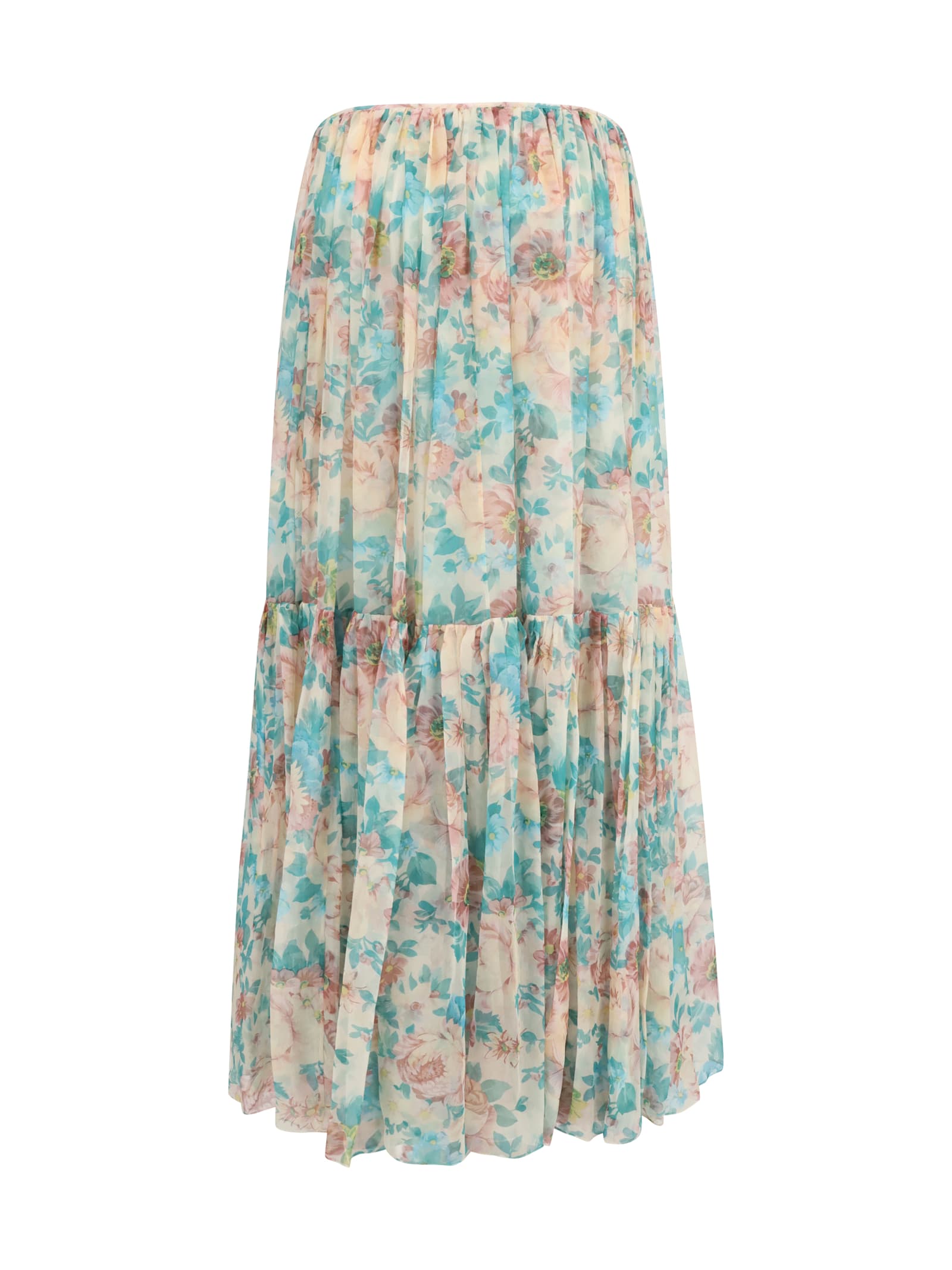Chloé Pleated Tiered Floral-print Silk-chiffon Maxi Skirt