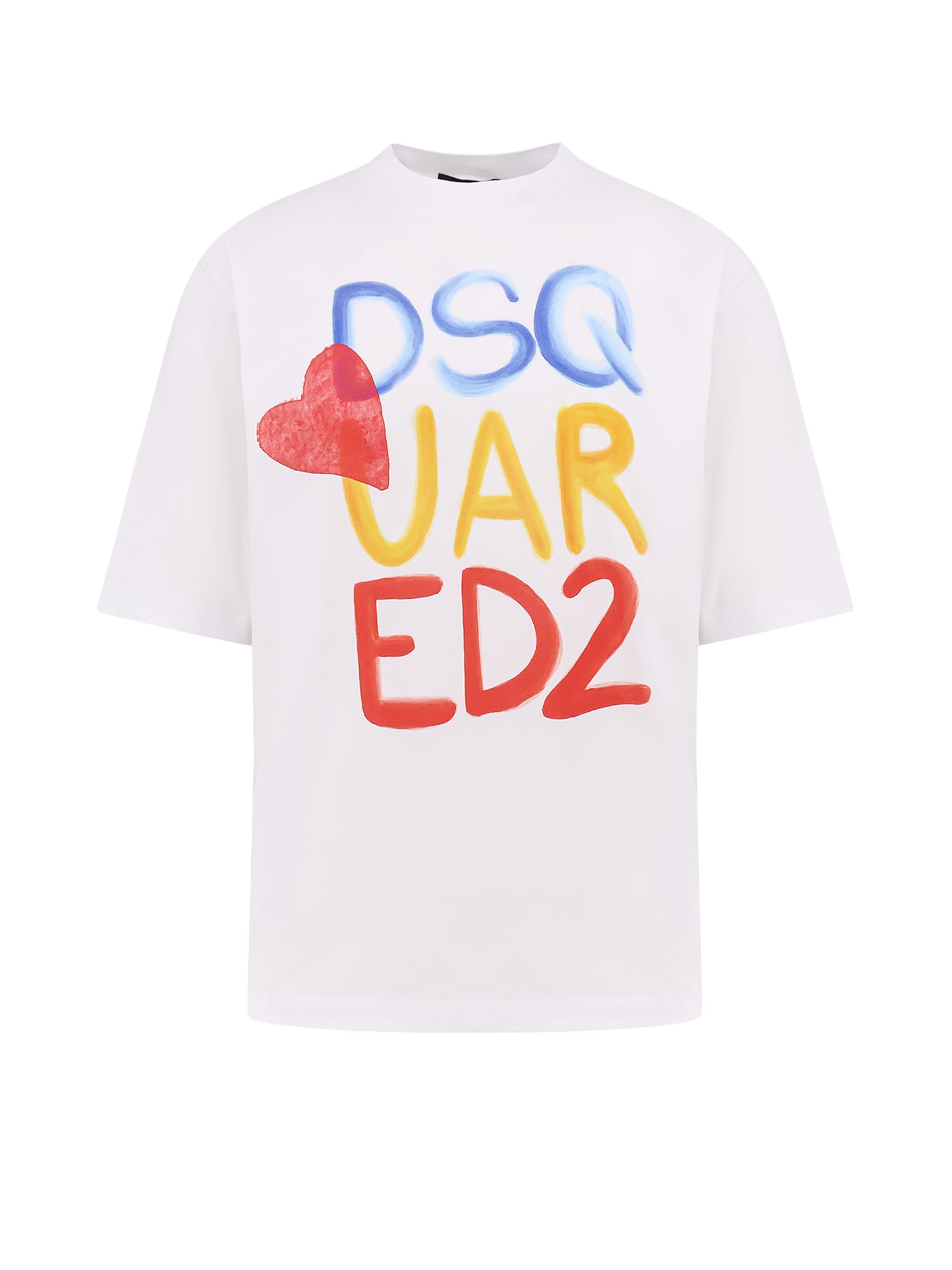 Dsquared2 White Round Neck T Shirt With Printed Maxi Logo On The Front And Heart Detail In Cotton Woman