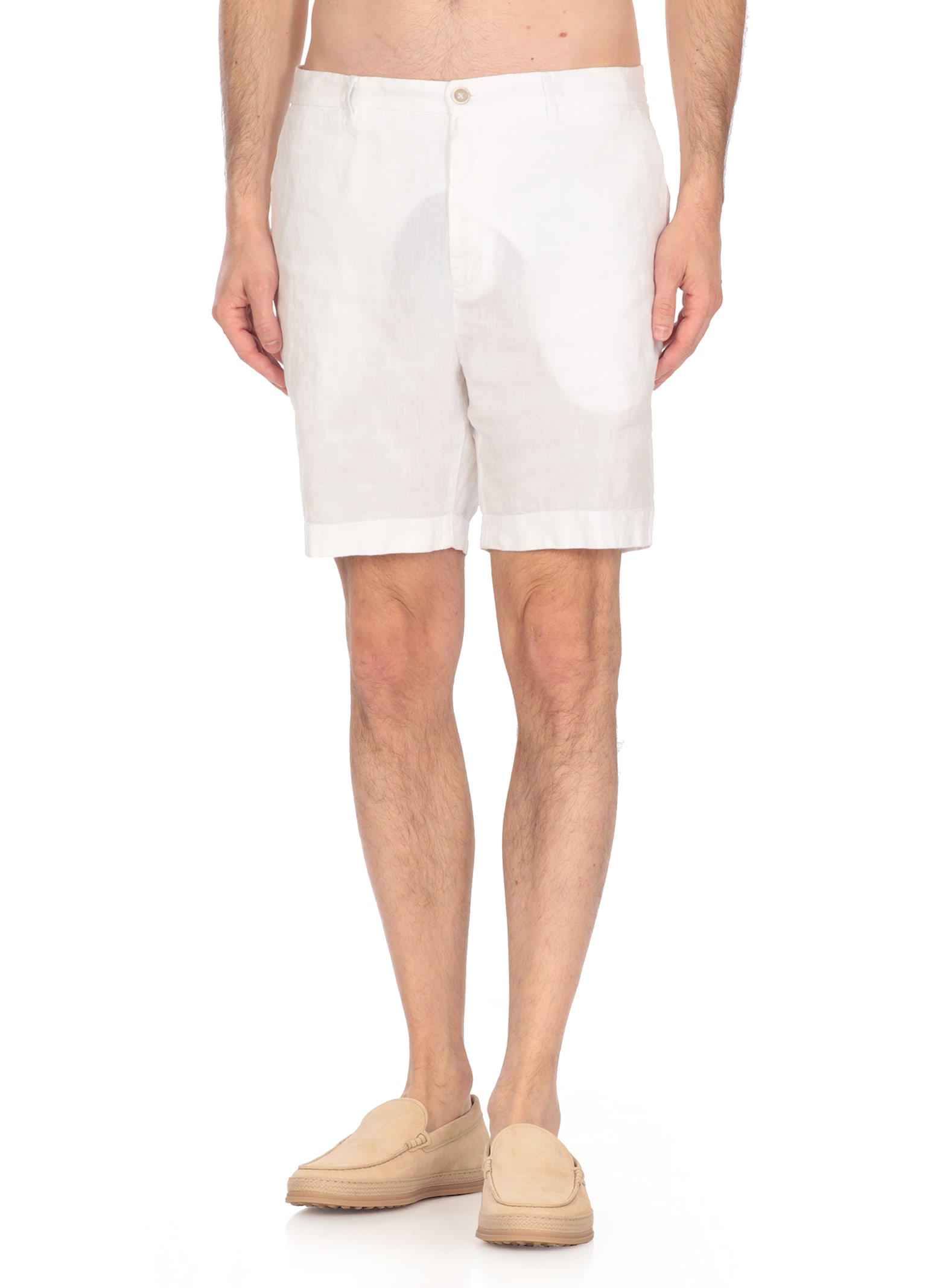 120% Lino Shorts In Beige Linen In White