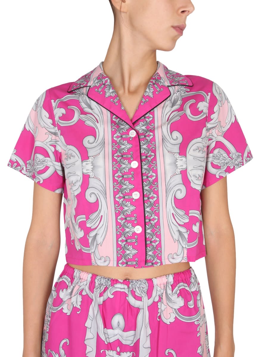 Shop Versace Silver Baroque Pajama Top In Multicolour