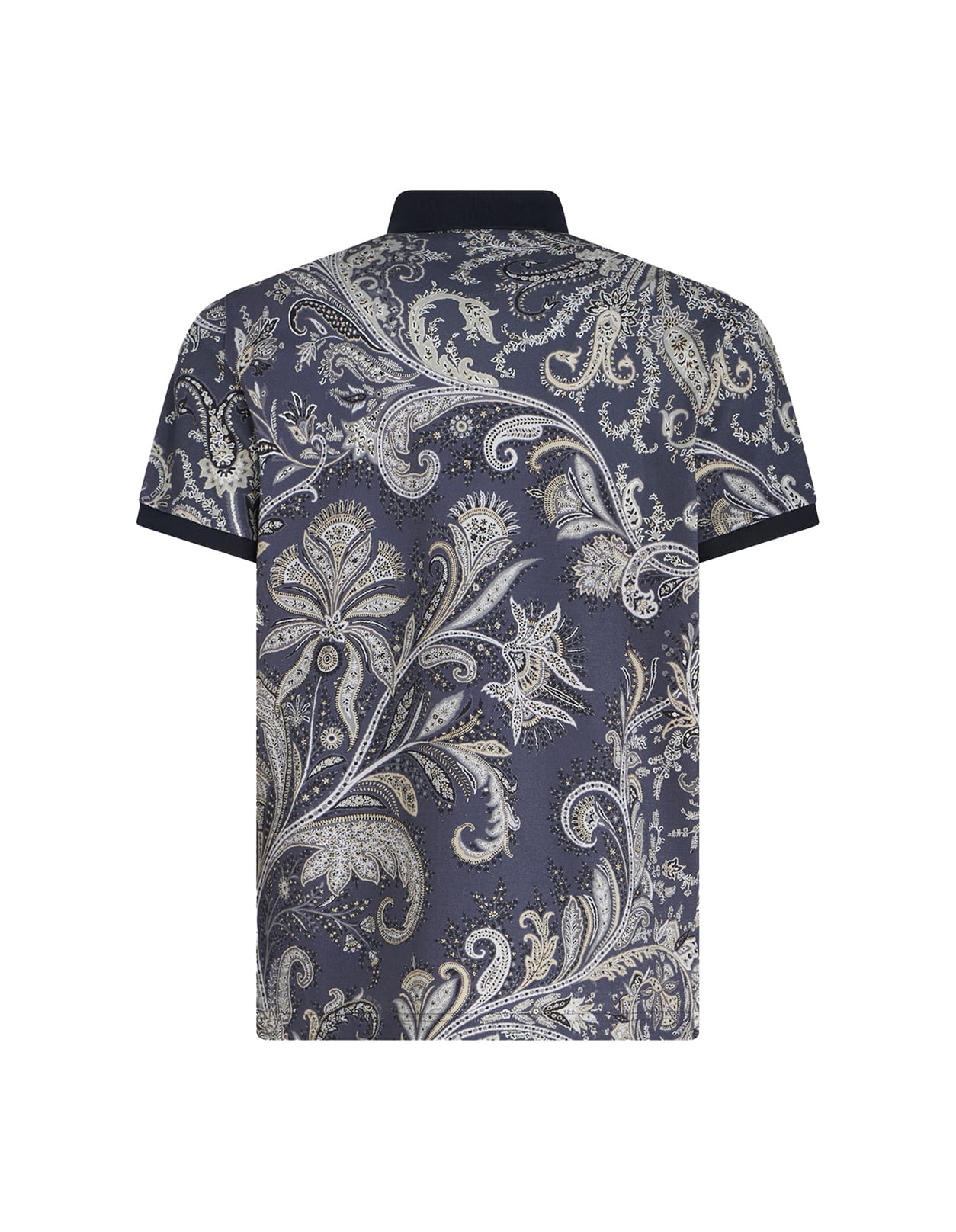 Shop Etro Navy Blue Polo Shirt With Multicolour Paisley Print