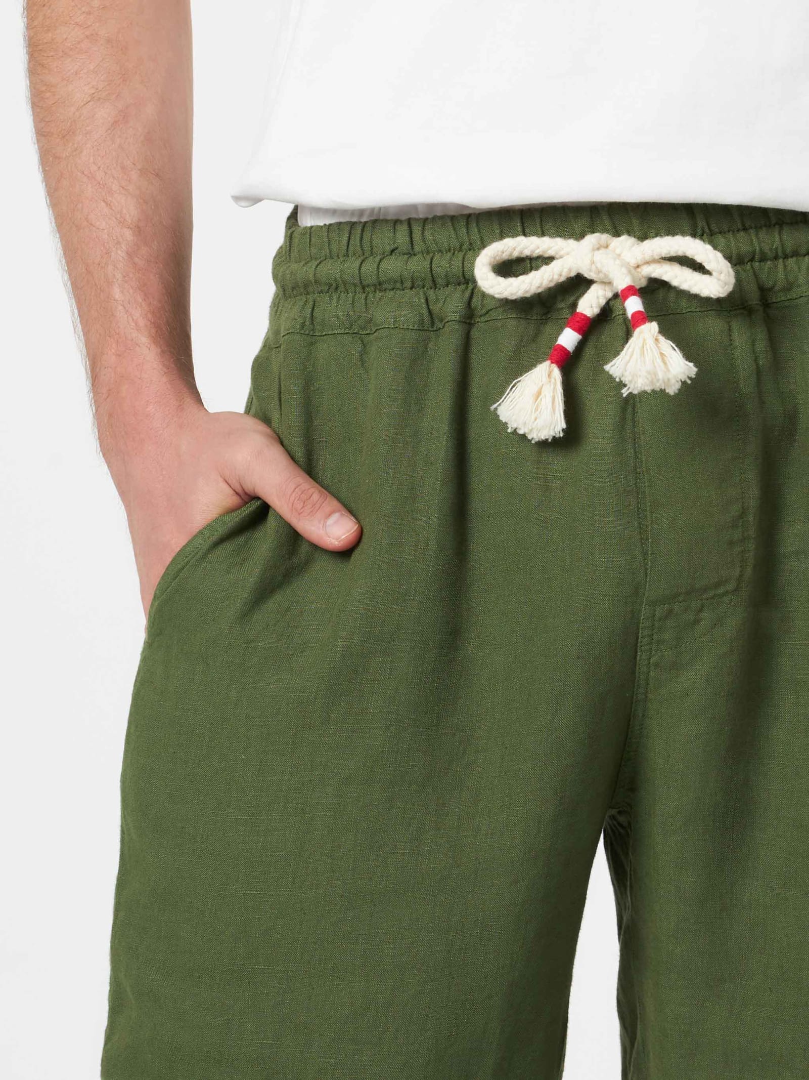 Mc2 Saint Barth Man Military Green Linen Bermuda Marseille In Green