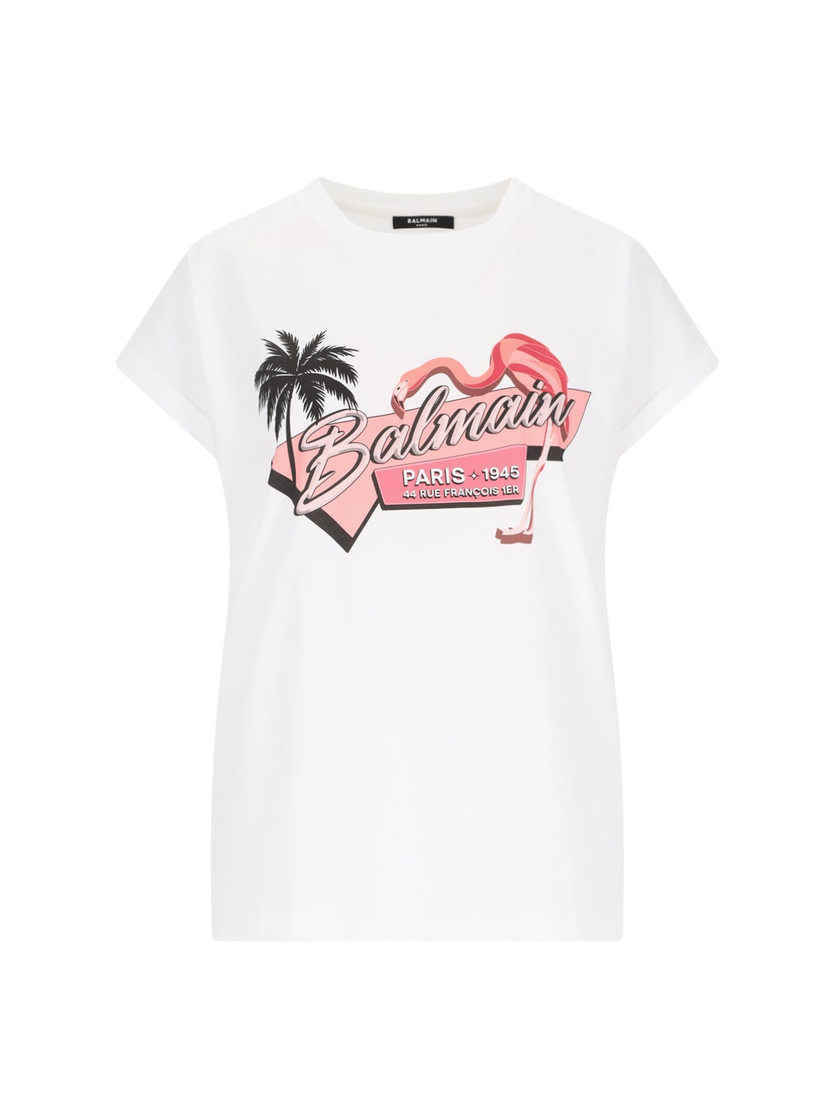 Shop Balmain Fenicottero Rosa T-shirt In White