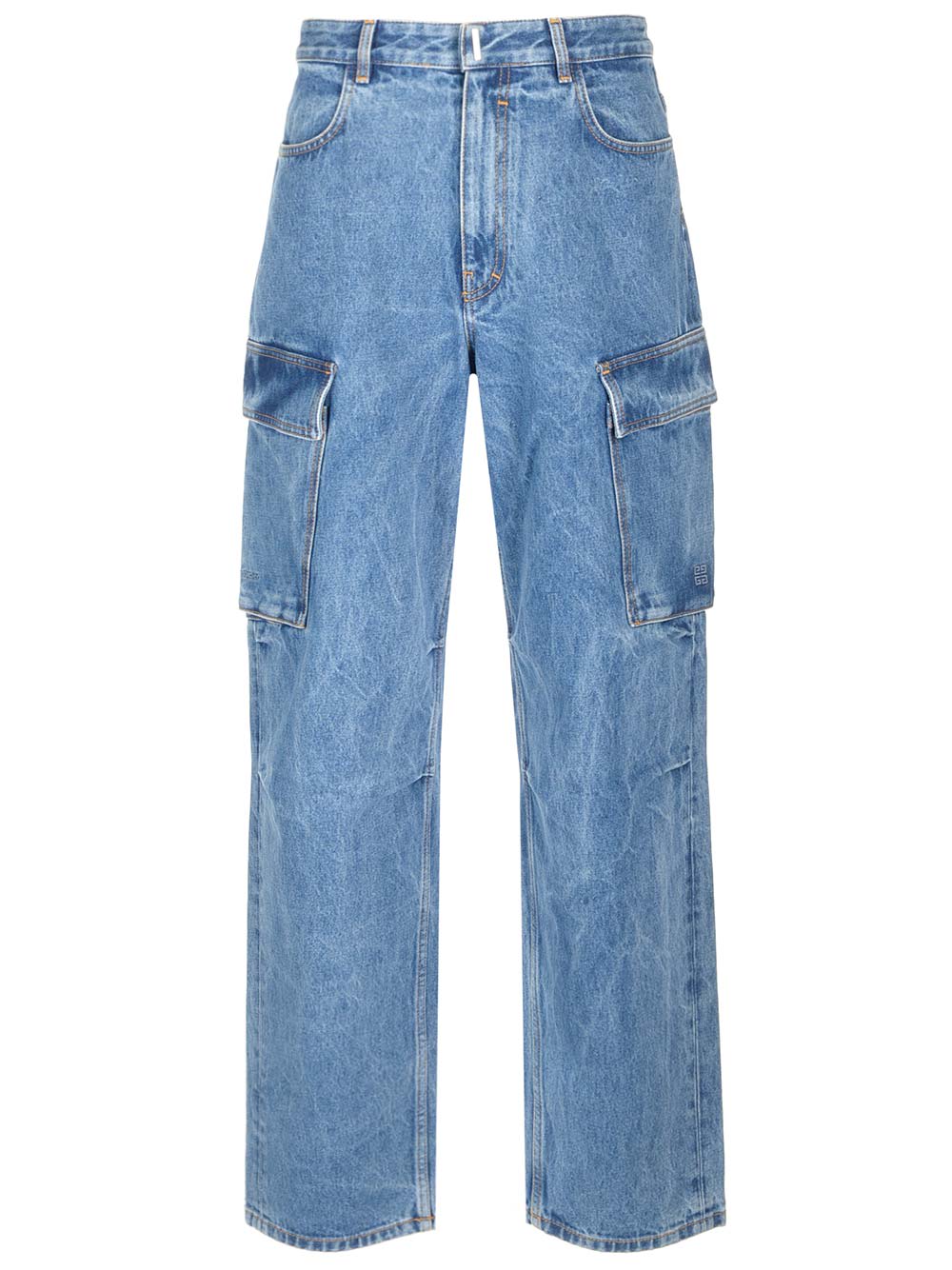 Shop Givenchy Denim Cargo Pants In Blue