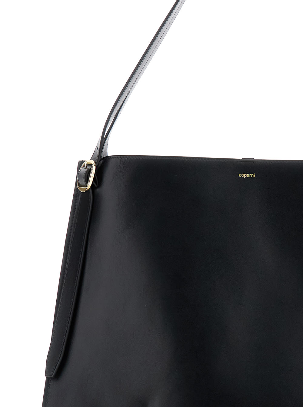 Shop Coperni Belt Black Tote Bag With Logo Detail In Leather Woman