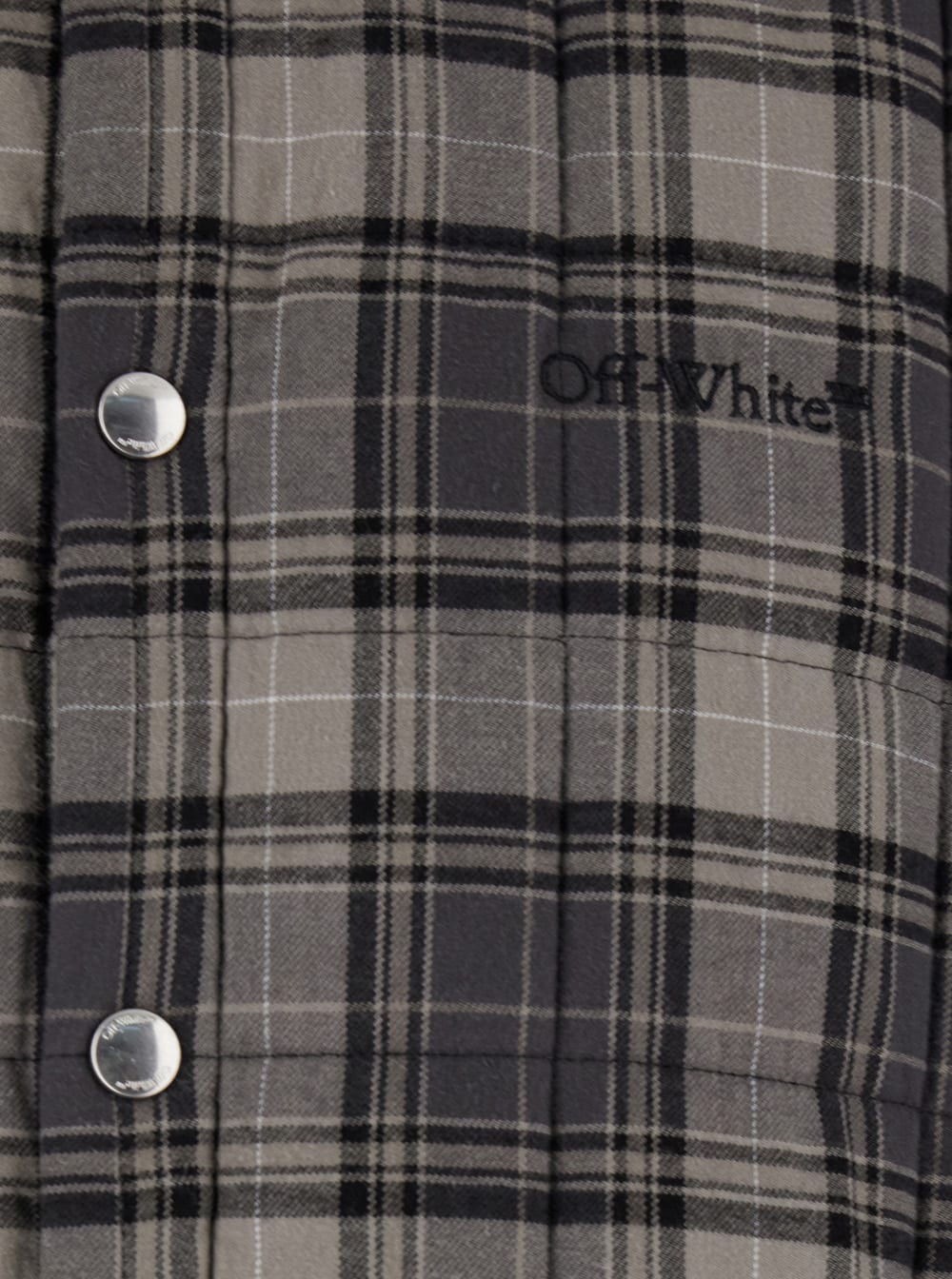 Off-white Grey Shirt With Logo Lettering On The Front And All-over Check Motif In Cotton Man In Gray