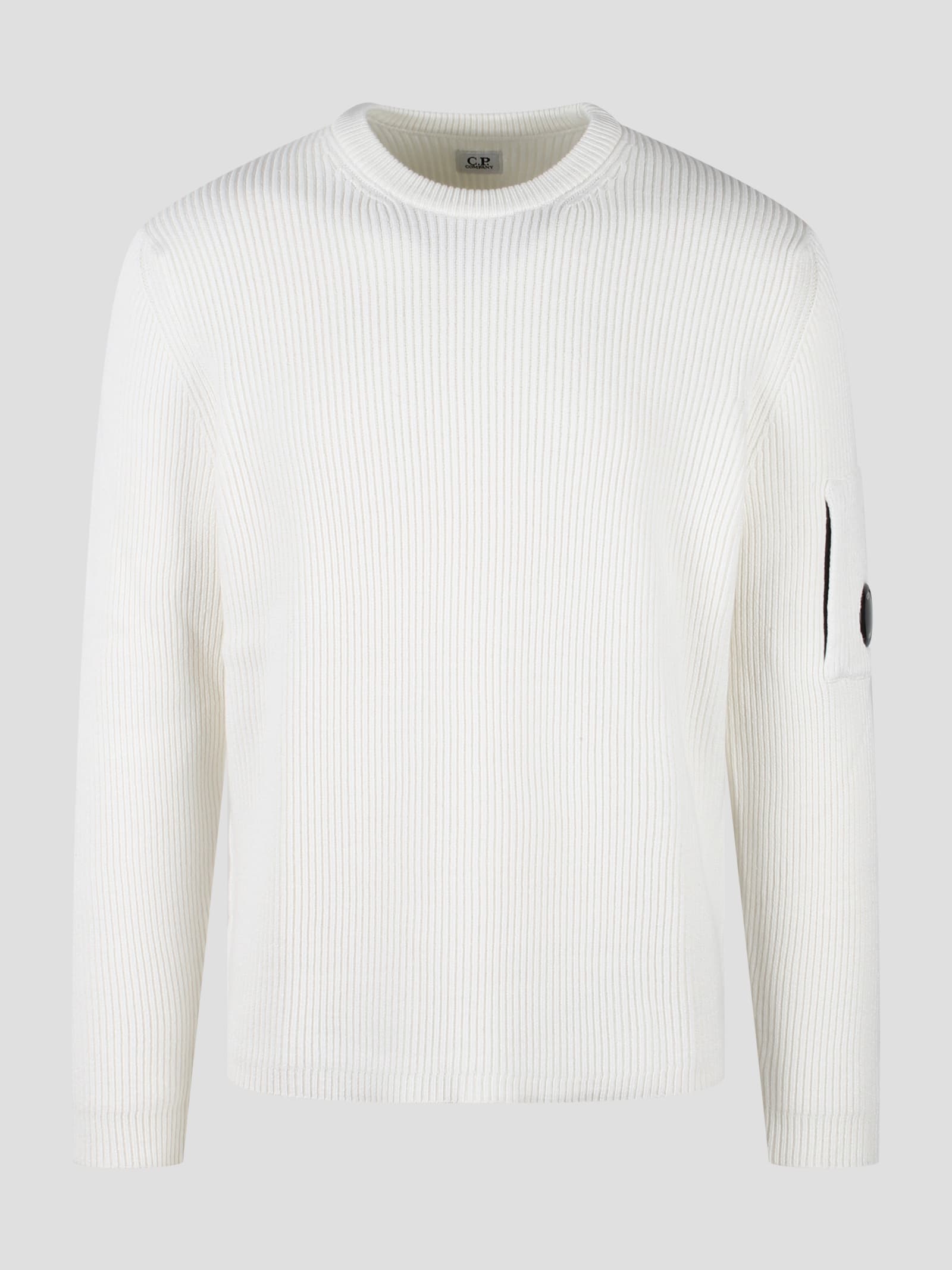 Shop C.p. Company Full Rib Crew Neck Knit In White