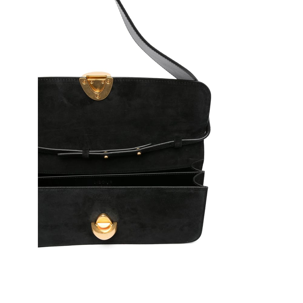 Neous Clasp-fastening Suede Shoulder Bag In Black