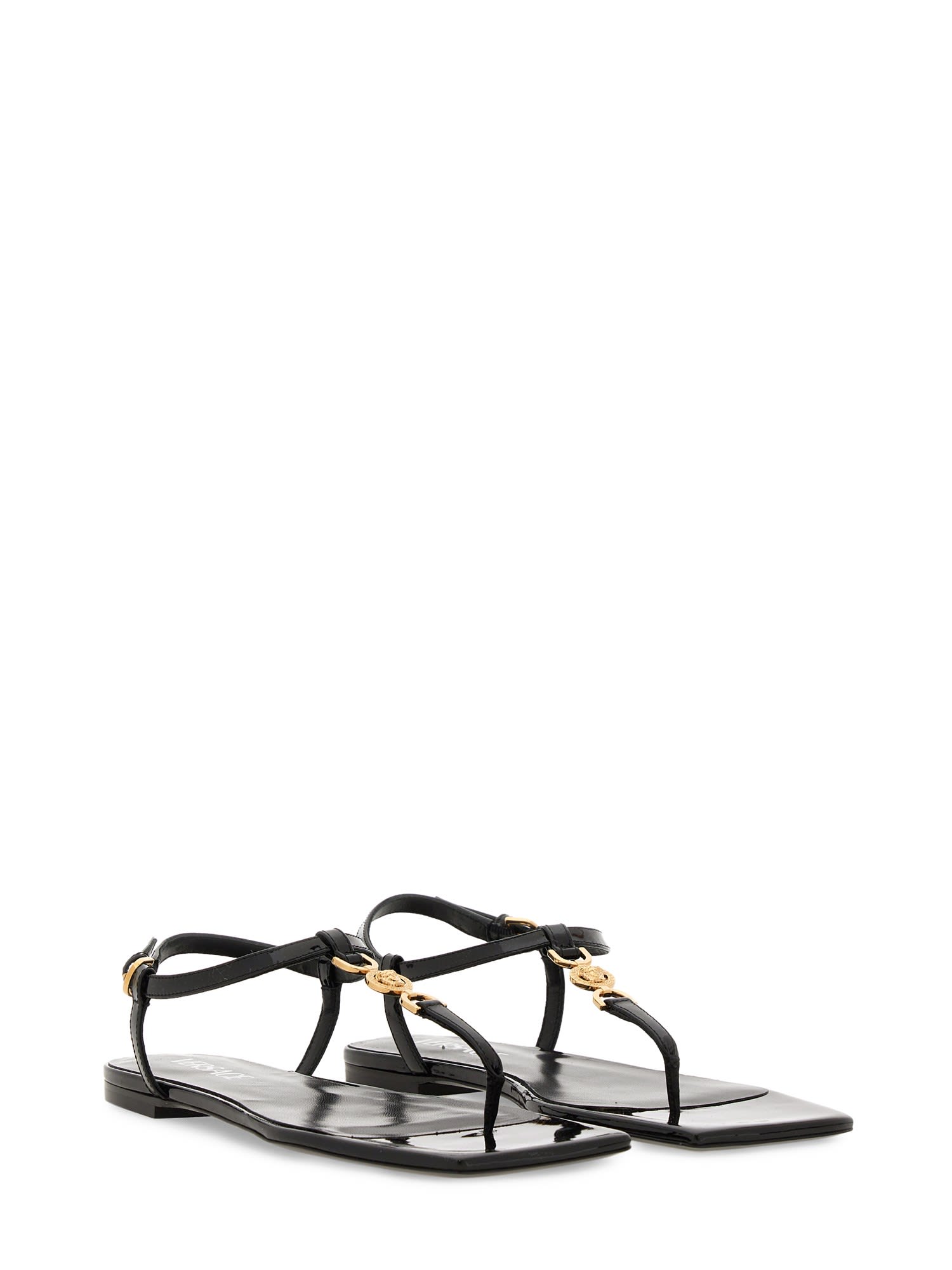 Versace 'medusa '95' Black Low Sandals With Logo Detail In Nero
