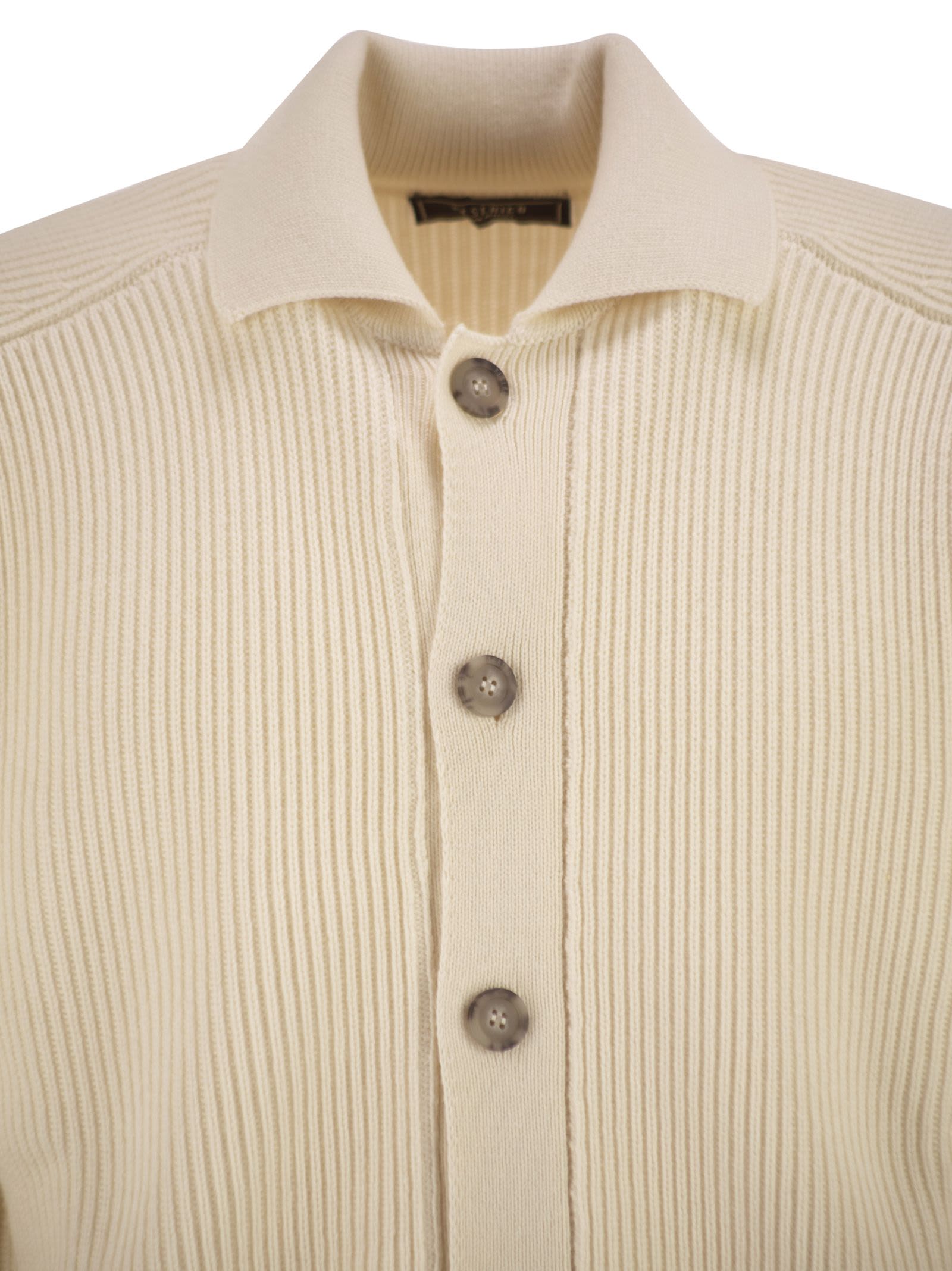 Peserico English Ribbed Wool Cardigan In White