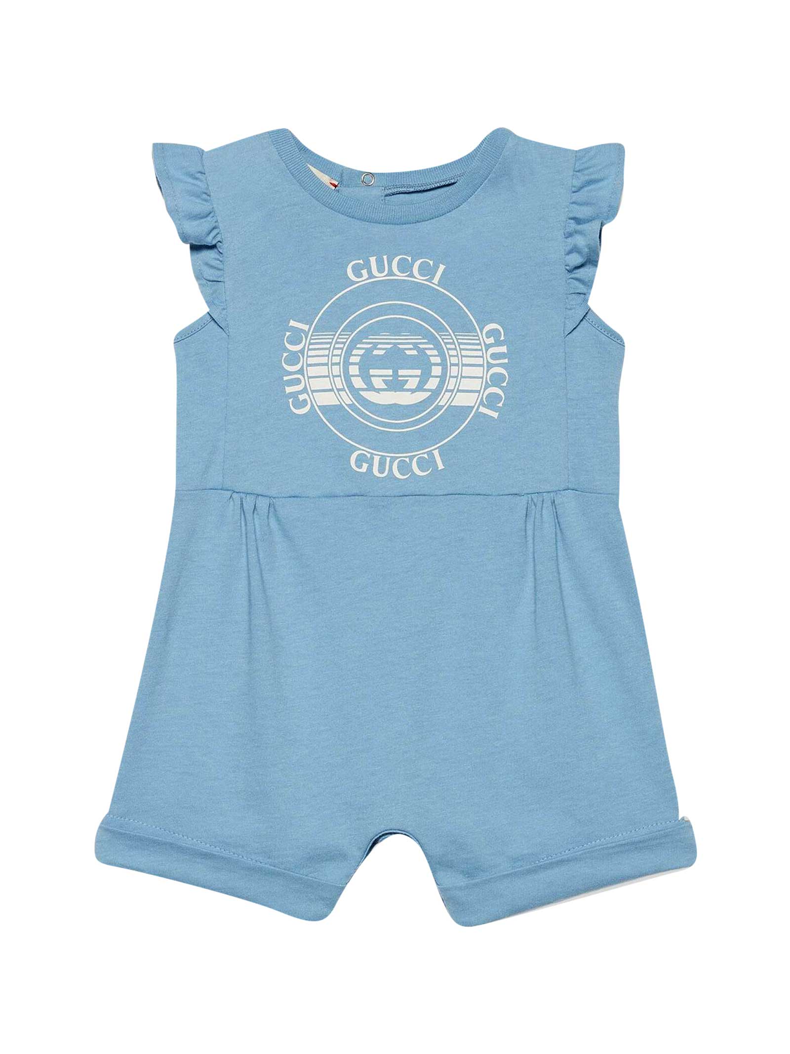 Gucci Babies' Blue Romper With White Print In Unica