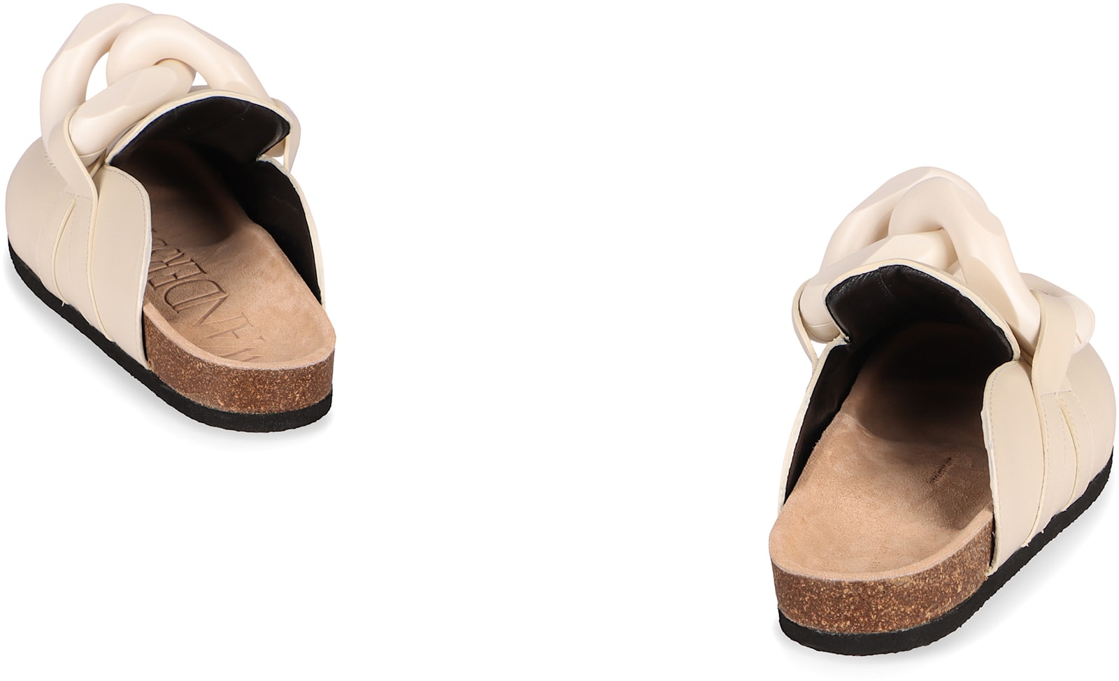 Jw Anderson Shearling Leather Chain Loafer Mules In White