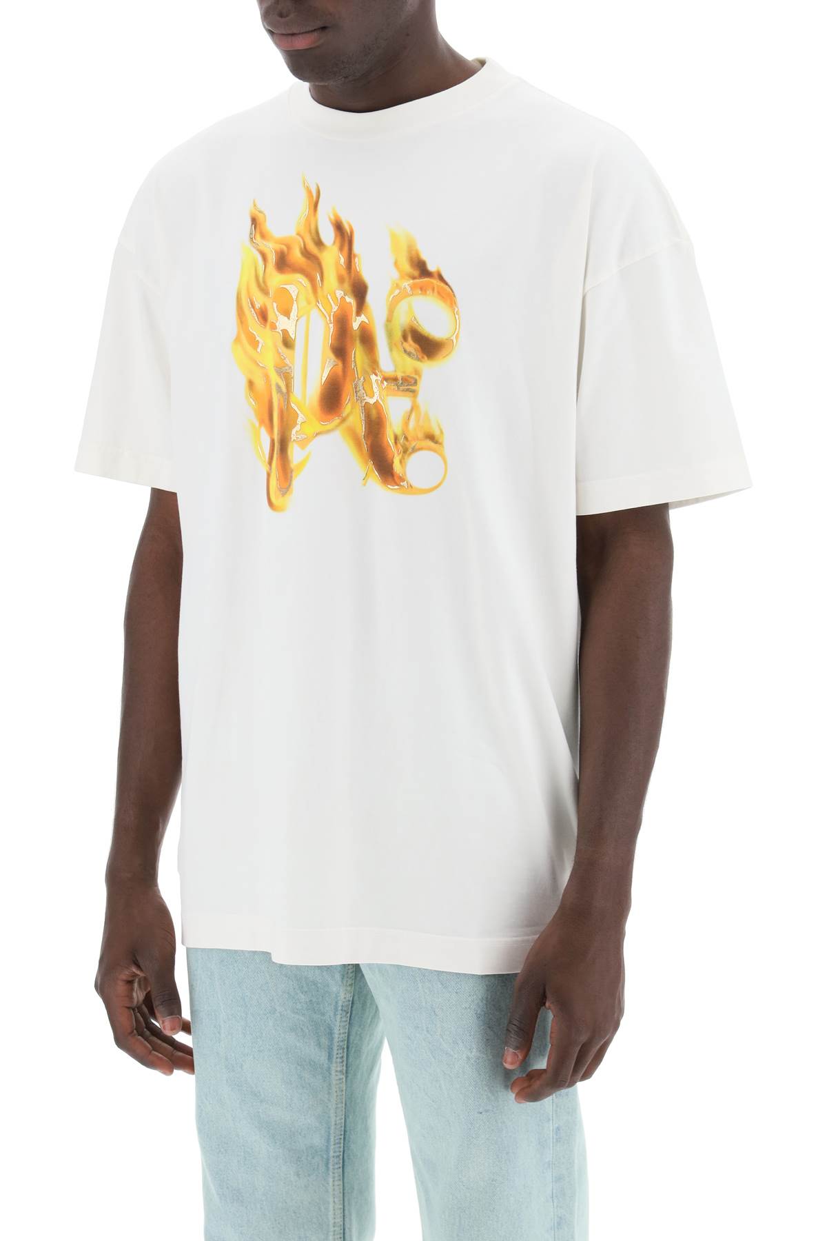 Shop Palm Angels Burning Monogram T In Off White Gold (white)