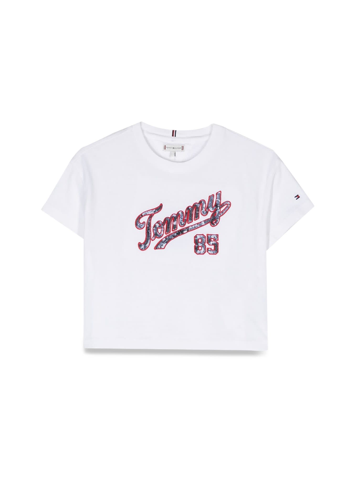 Tommy Hilfiger Kids' Sequins Logo T-shirt In Bianco