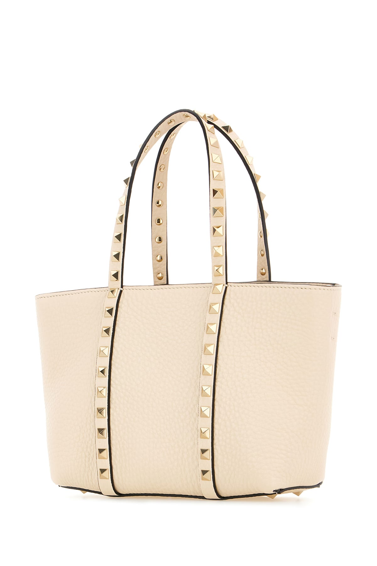 Valentino Sand Leather Small Rockstud Shopping Bag In White