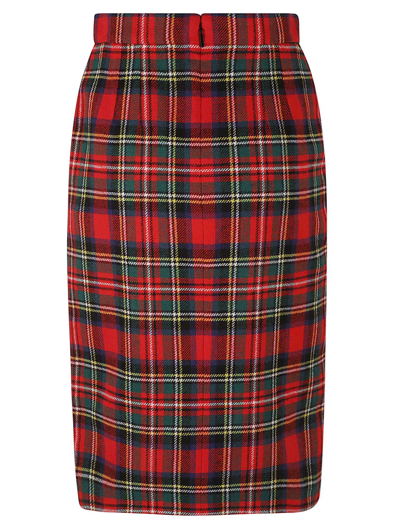 Shop Saint Laurent Check Back Zip Skirt In Red