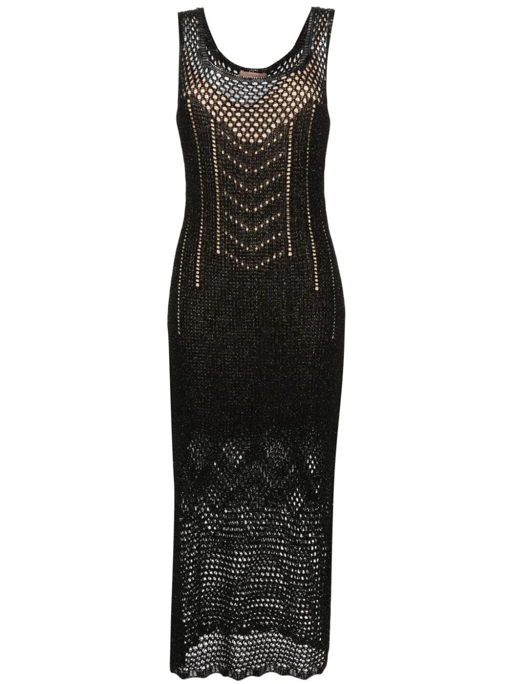 Shop Twinset Sleeveless Lace Dress In Lurex Black
