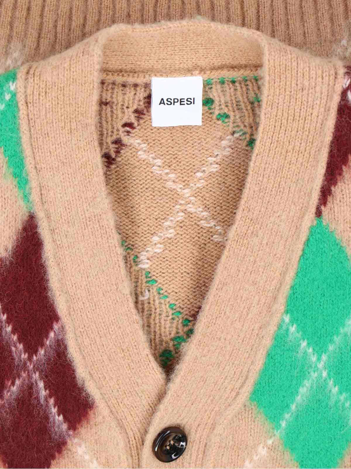 Aspesi Shetland Wool Cardigan In Brown