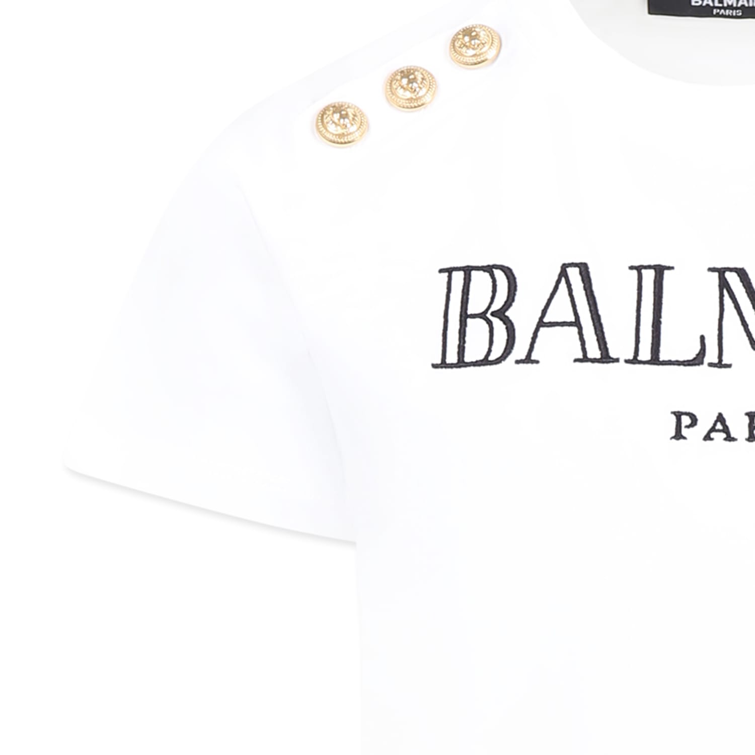 BALMAIN WHITE T-SHIRT FOR KIDS WITH LOGO