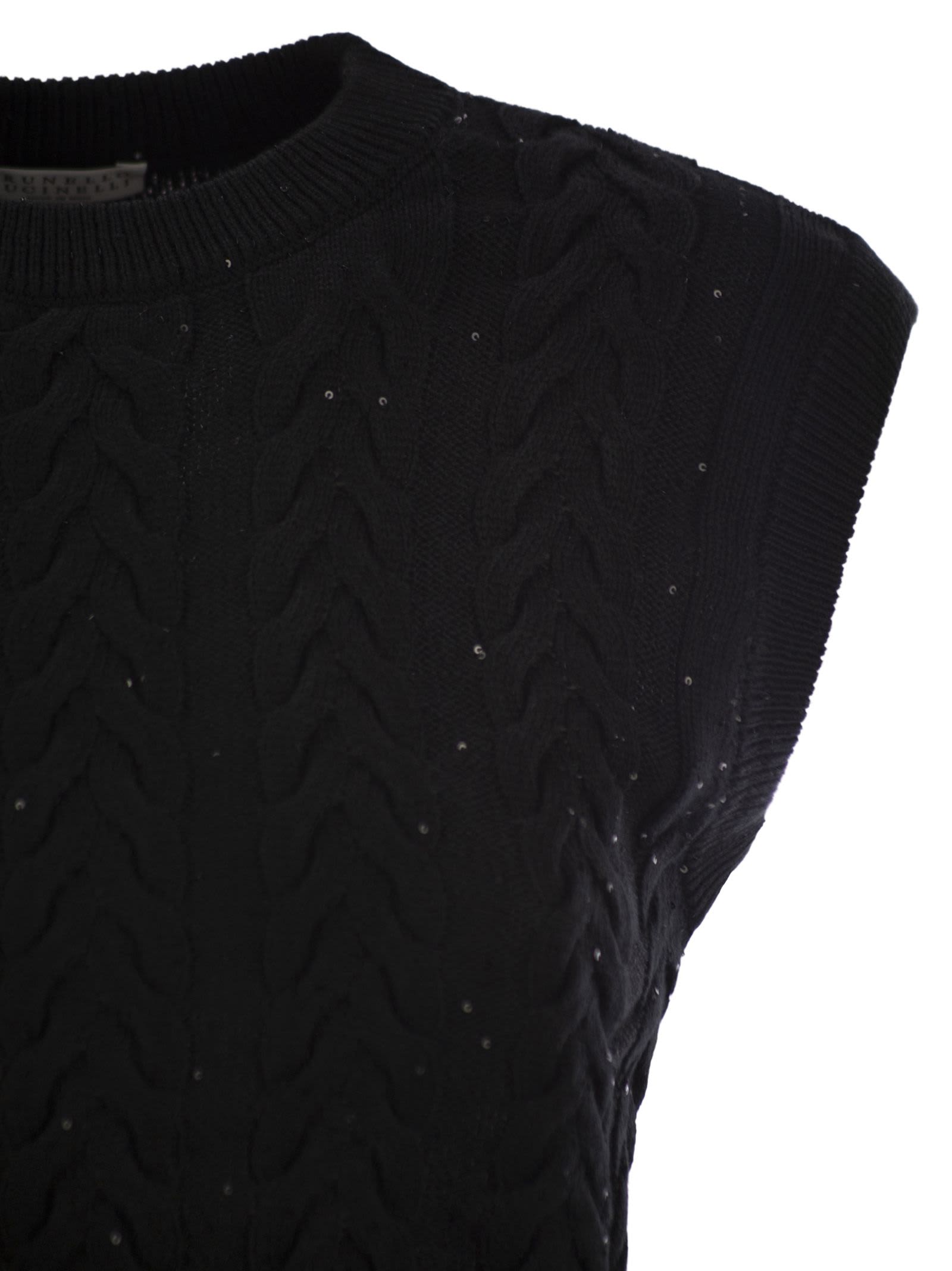 BRUNELLO CUCINELLI DAZZLING DOUBLE CABLE KNITTED COTTON WAISTCOAT