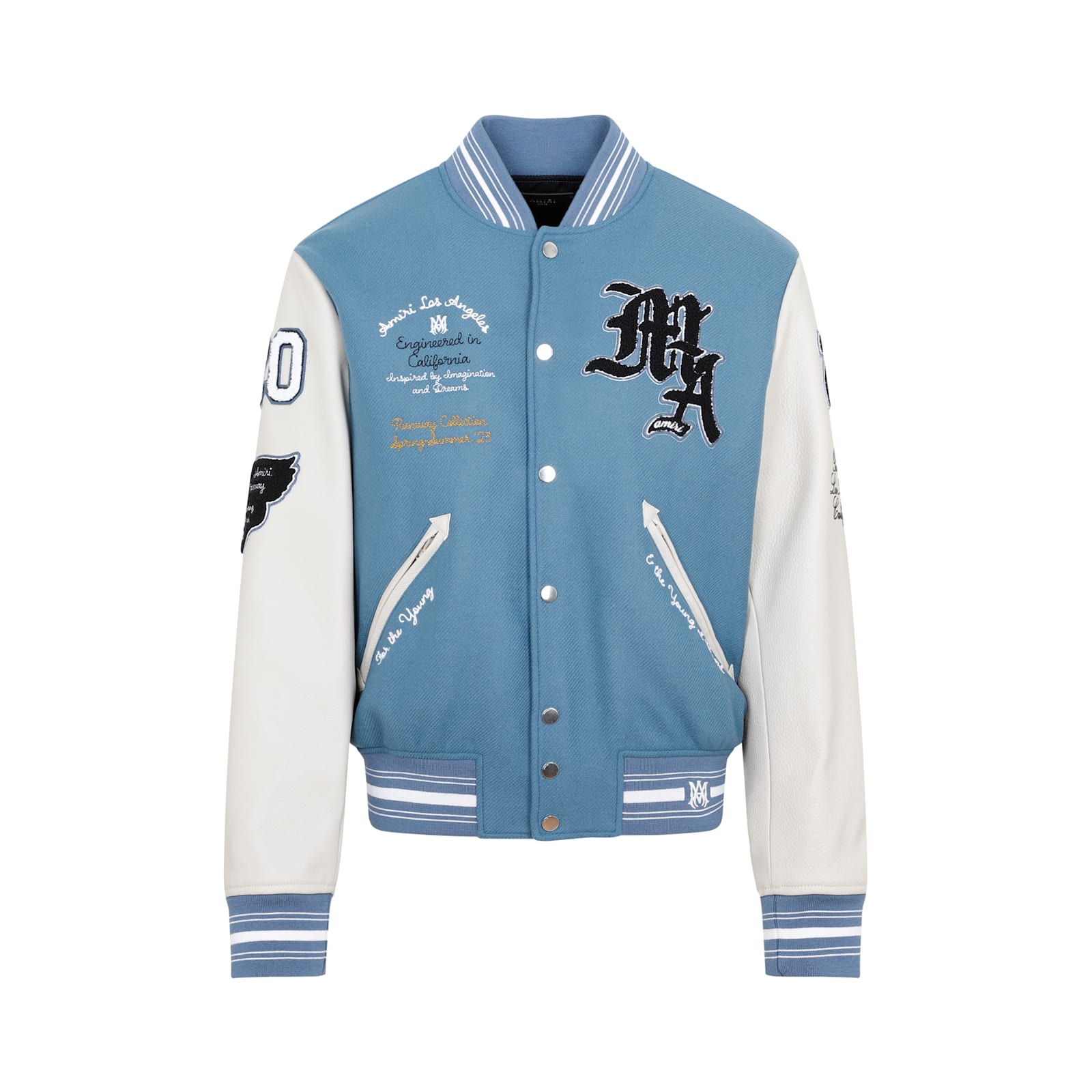 Amiri Oversized Varsity Jacket Ribbed Collar In Bluefin