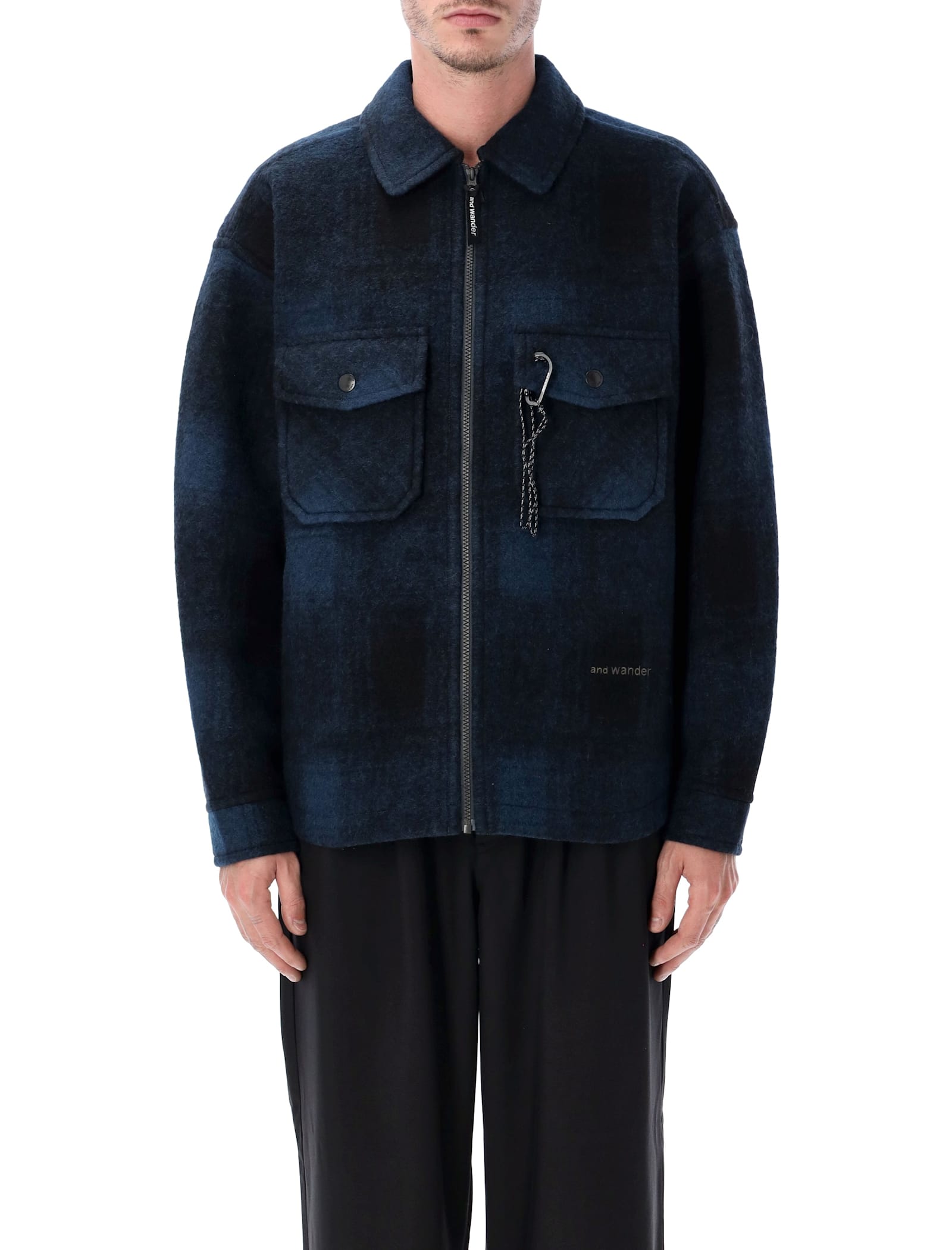 And Wander 50 Wool Shaggy Zip Jacket In Blue