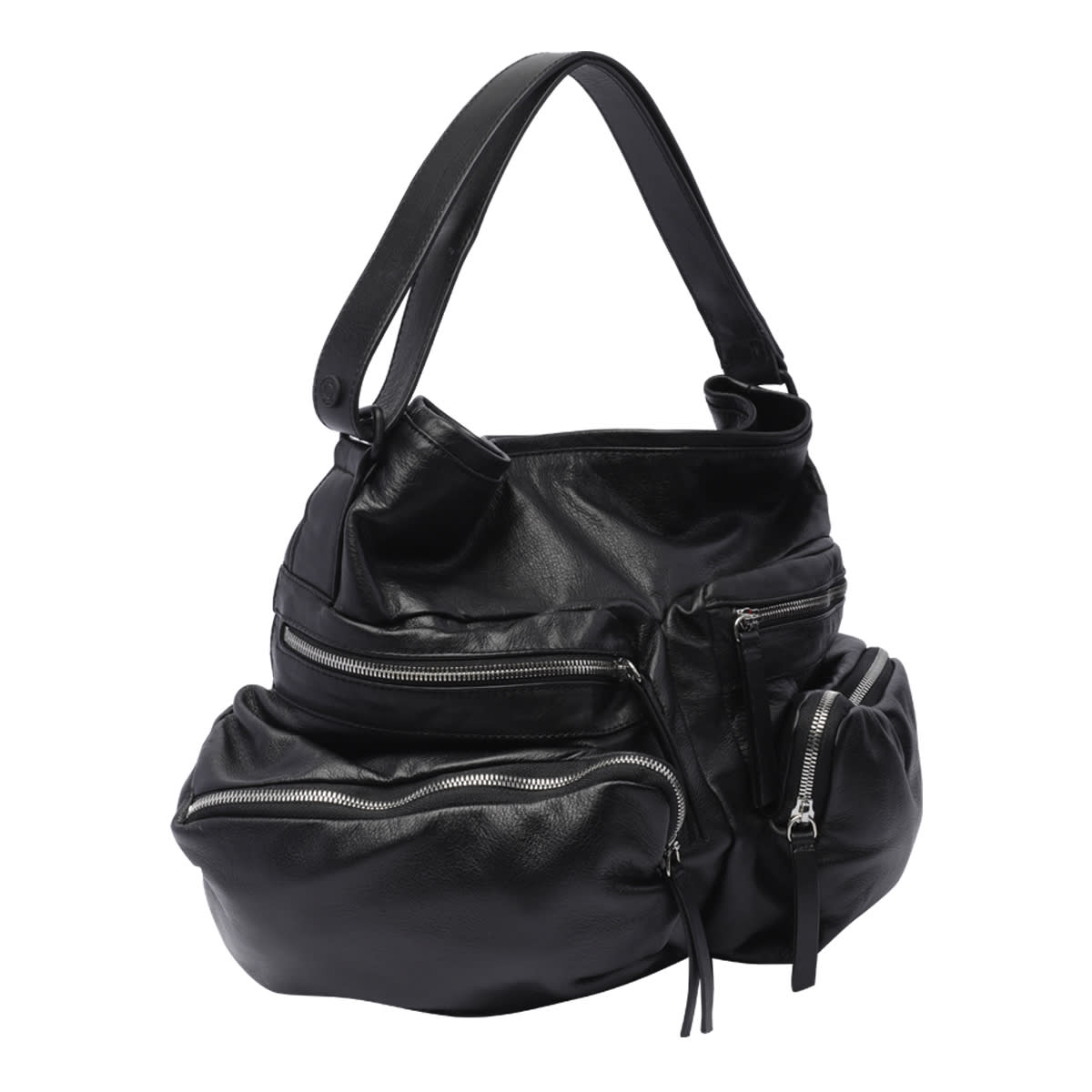 Vic Matie Leather Shoulder Bag In Black