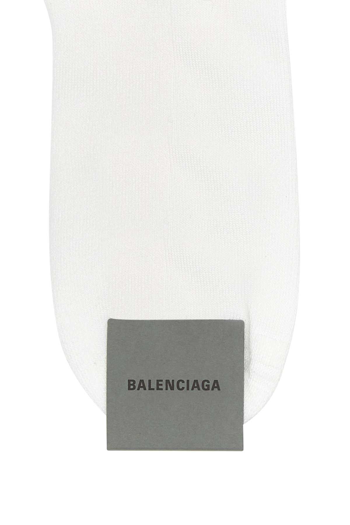 Balenciaga White Stretch Cotton Blend Socks In Whiteblack
