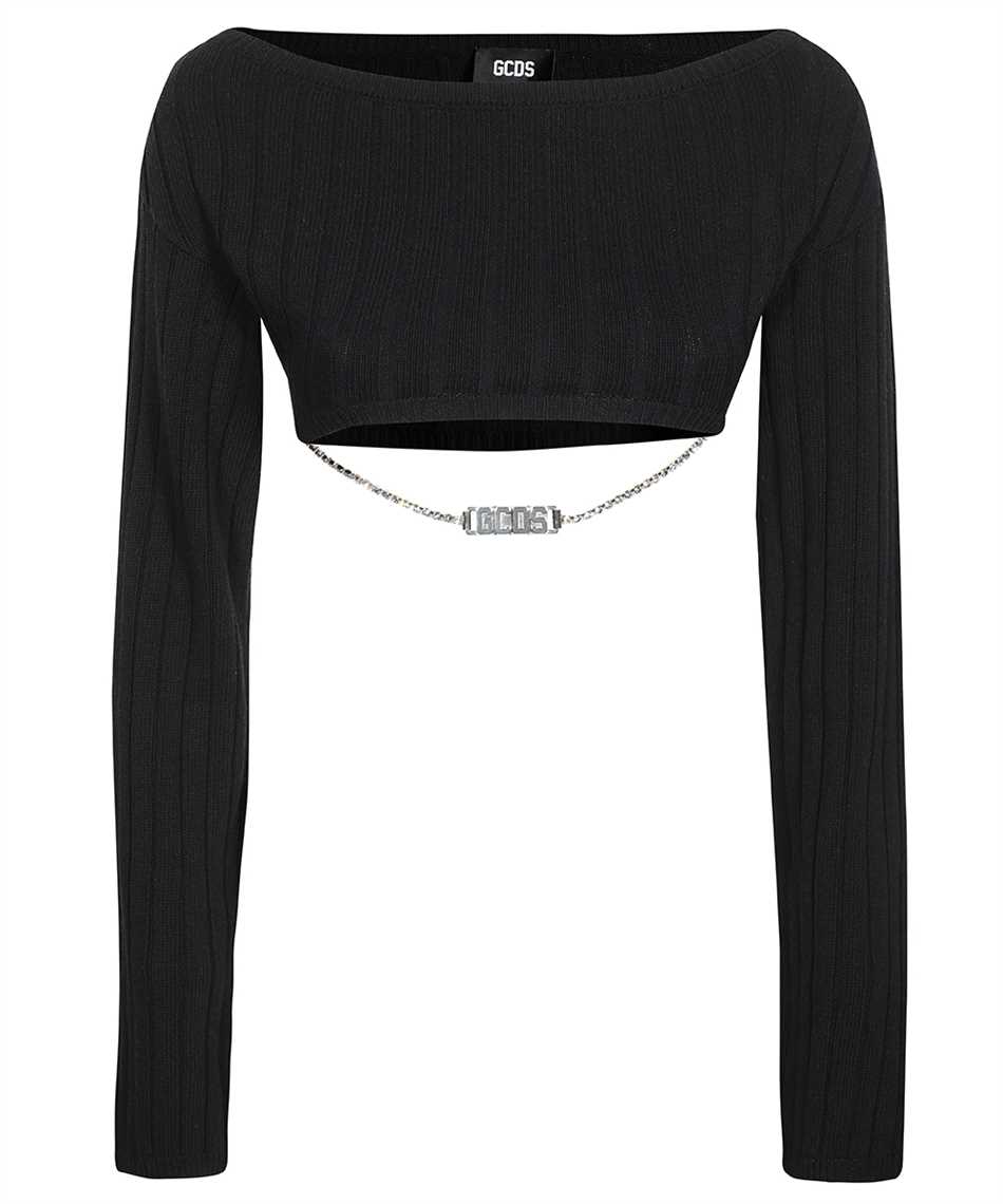 Gcds Bling Off-the-shoulder Crop Sweater In Black