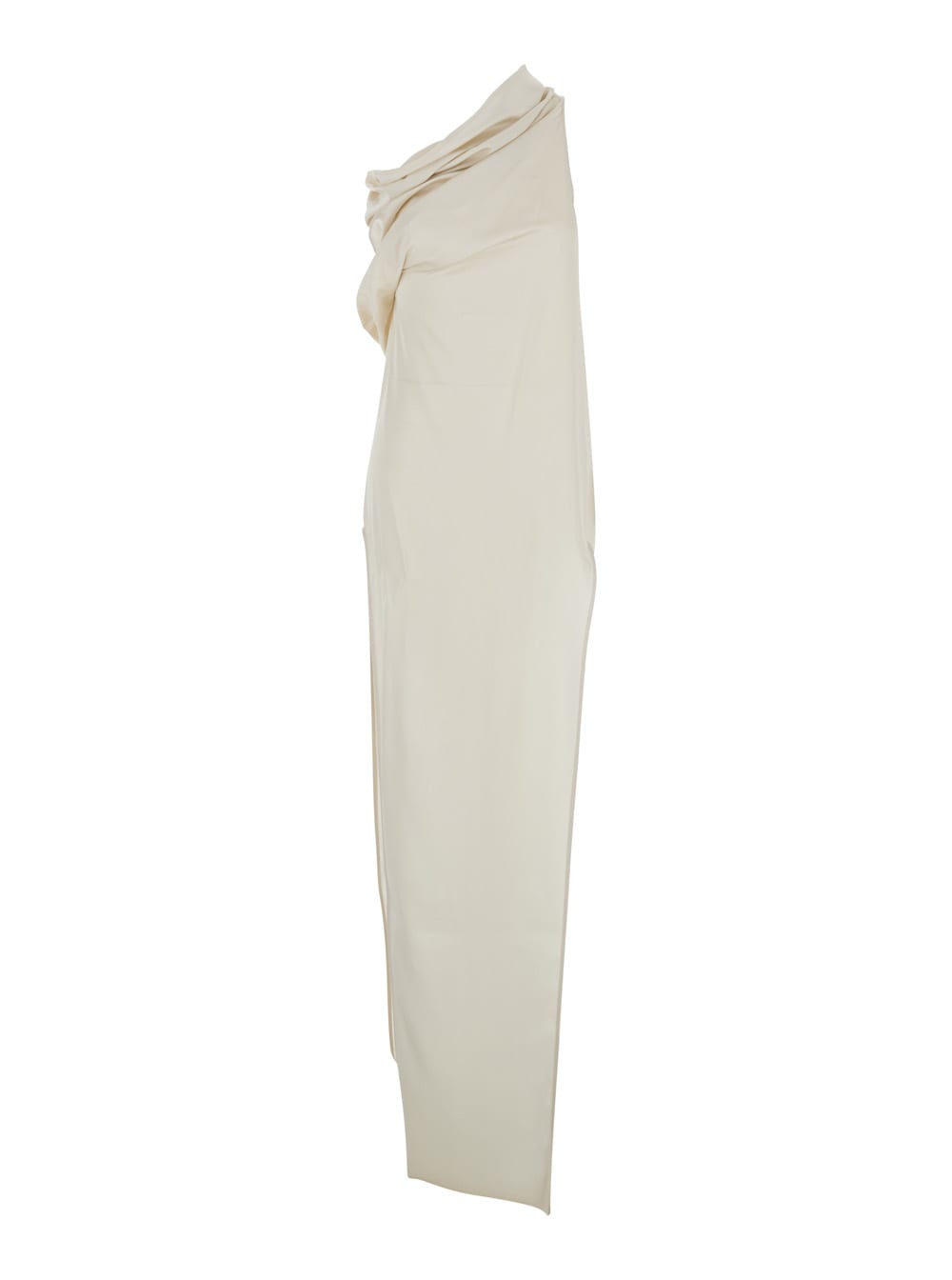 Rick Owens Athena Arrowhead White Long Dress With One Shoulder Design And Side Slits In Viscose And Acetate Ble In White