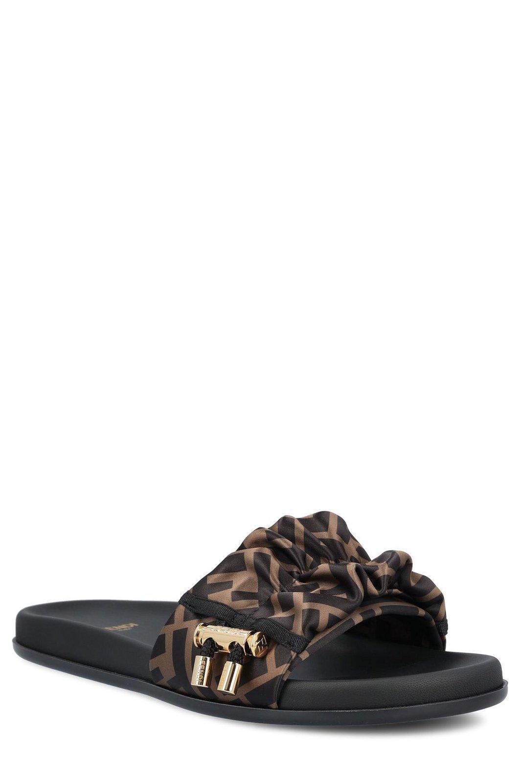 Shop Fendi Toggle Fastening Ff Slide Sandals In Brown